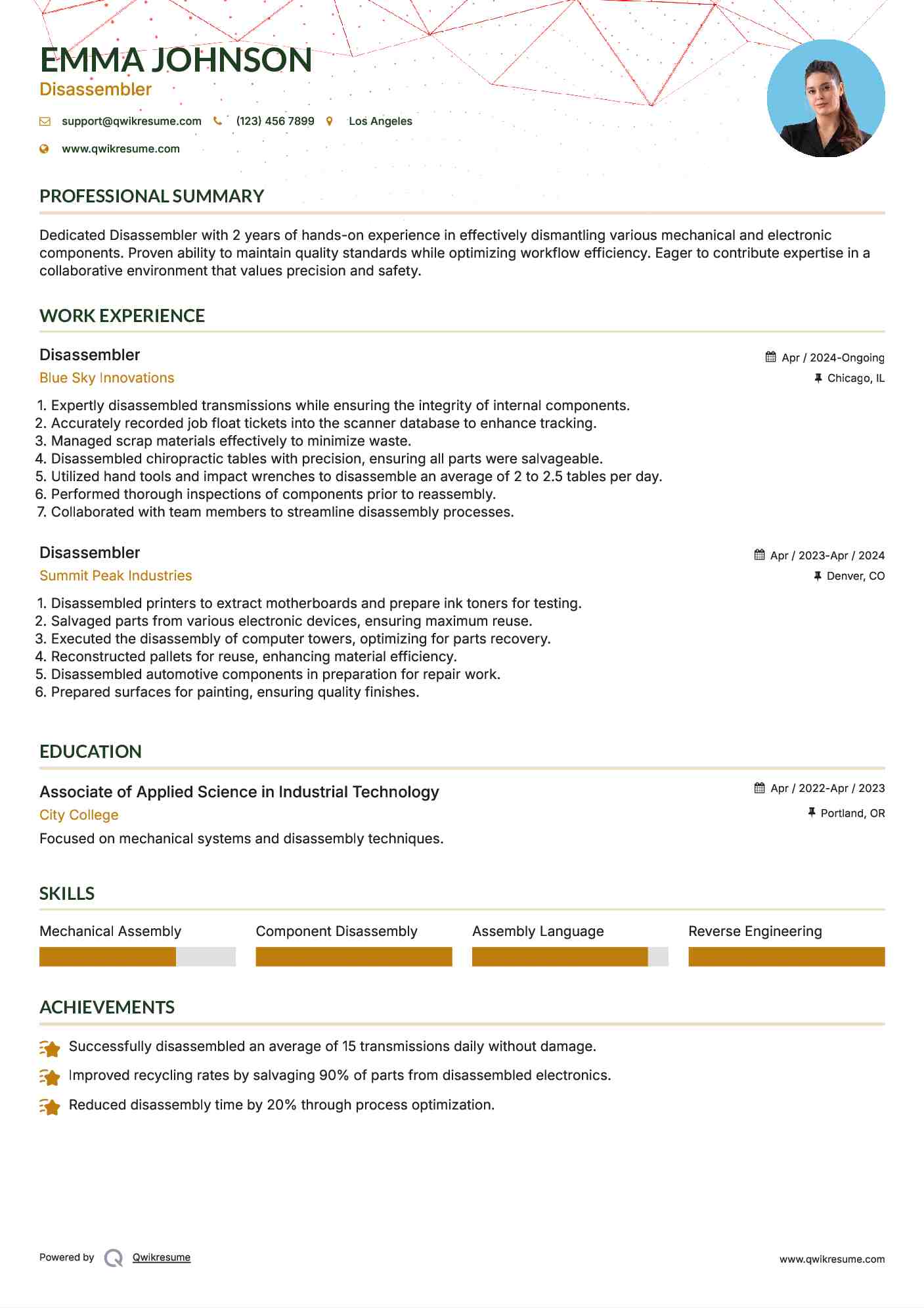 Disassembler Resume Template