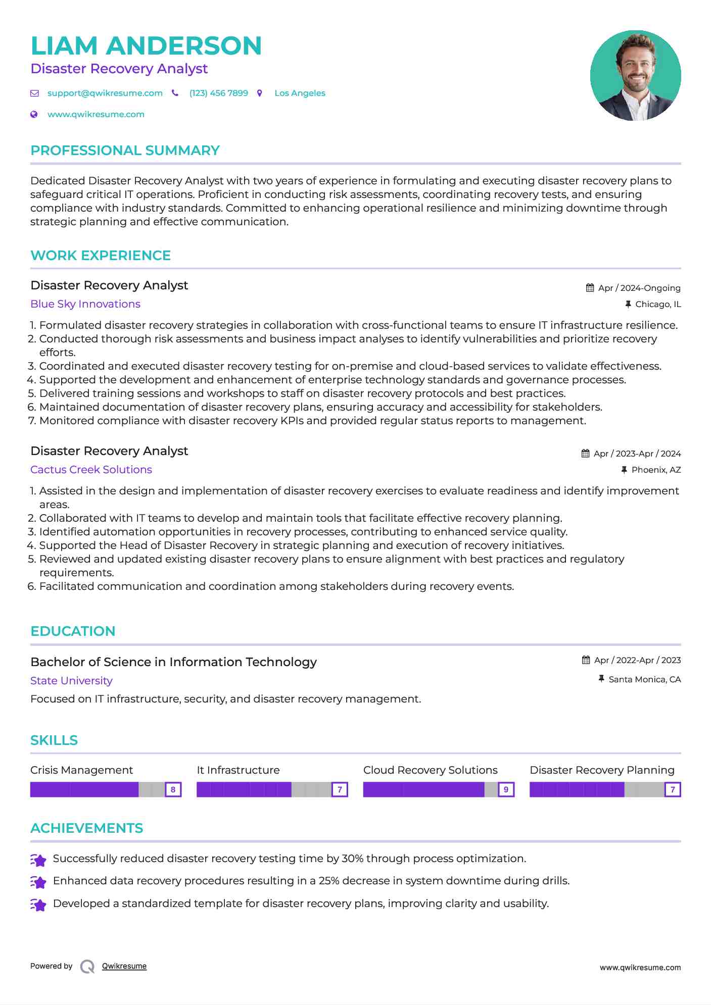 Disaster Recovery Analyst Resume Model