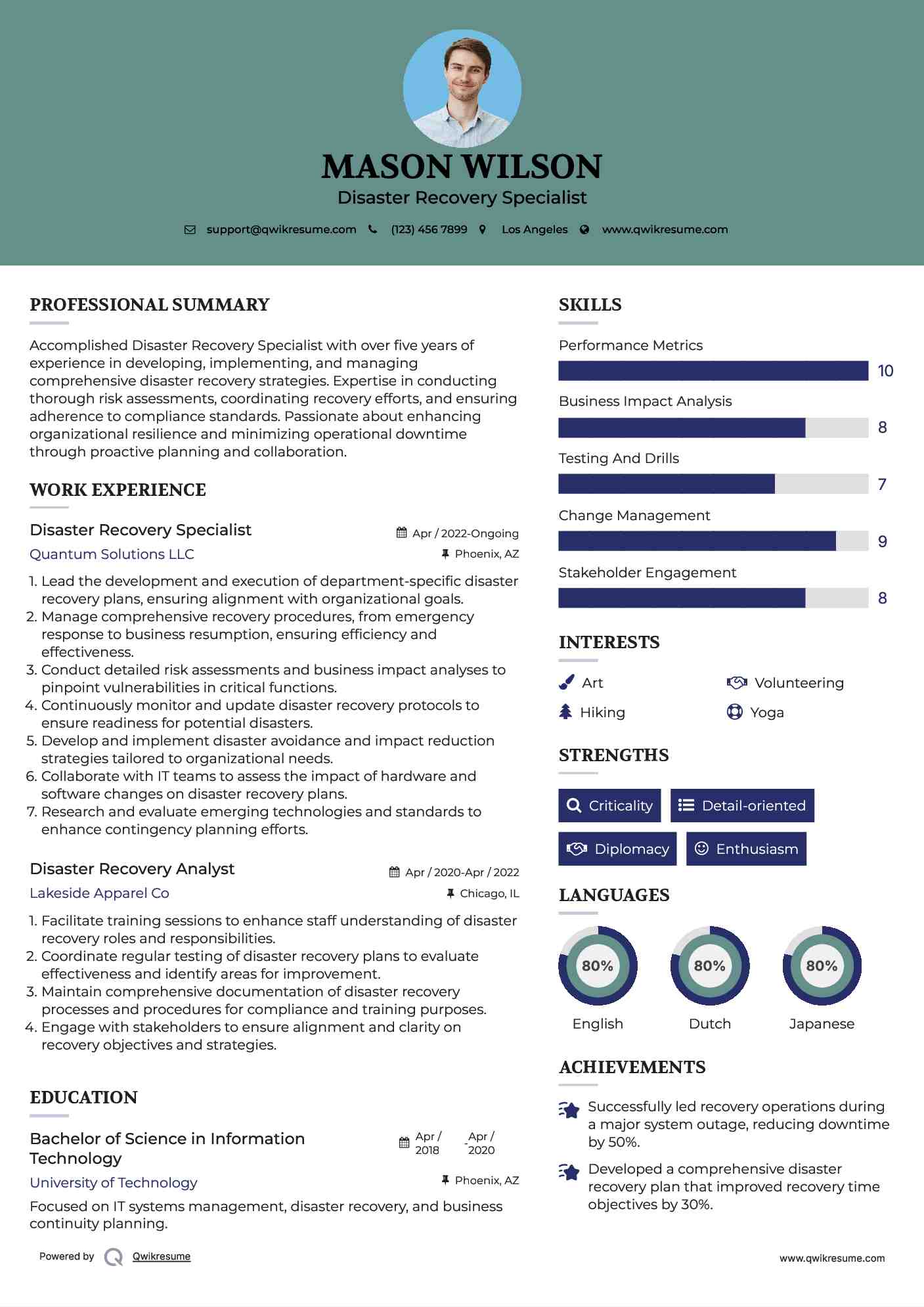 Disaster Recovery Specialist Resume Format