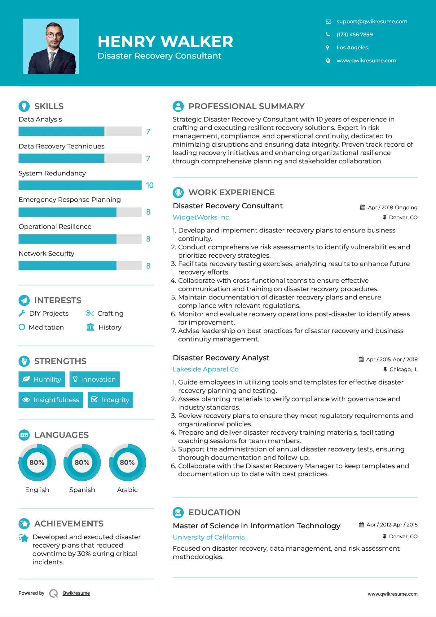 Disaster Recovery Consultant Resume Format