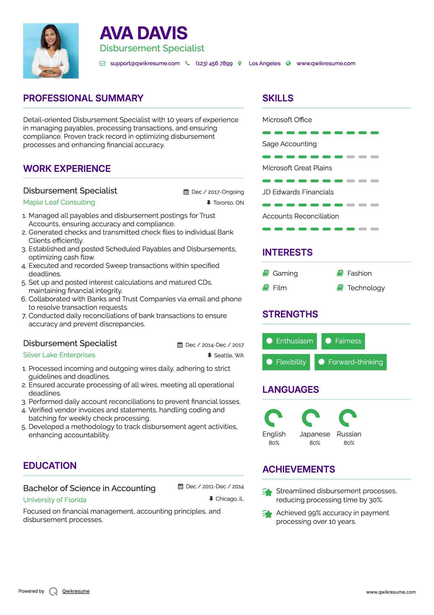 Disbursement Specialist Resume Example