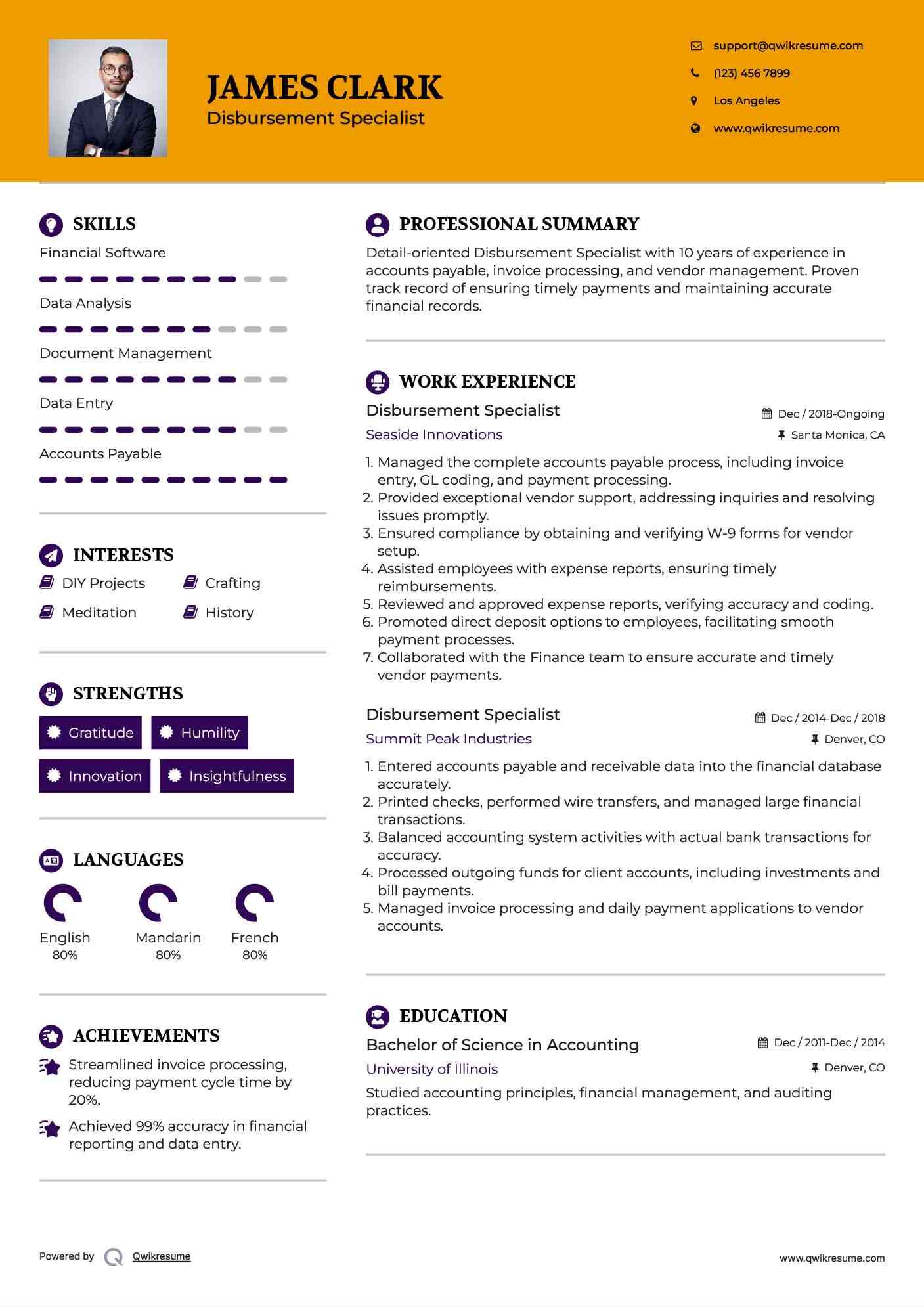 Disbursement Specialist Resume Template