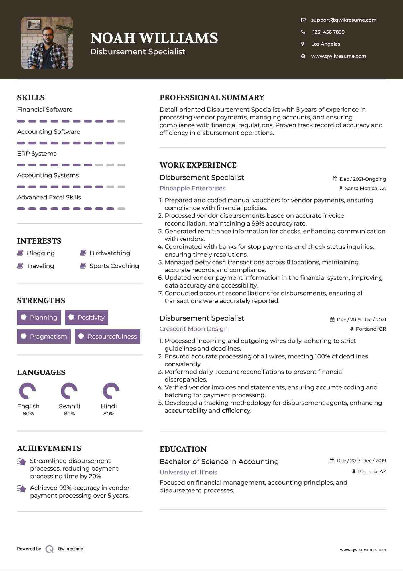 Disbursement Specialist Resume Format