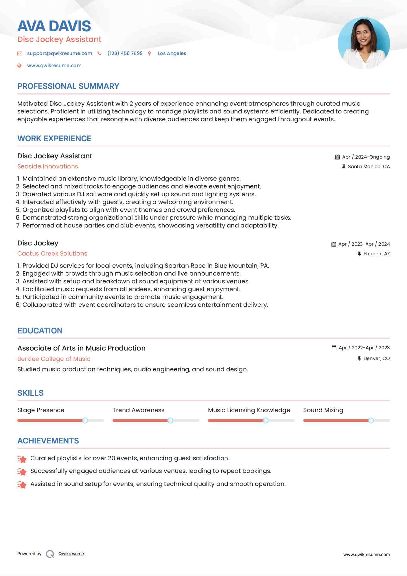 Dj disc jockey resume