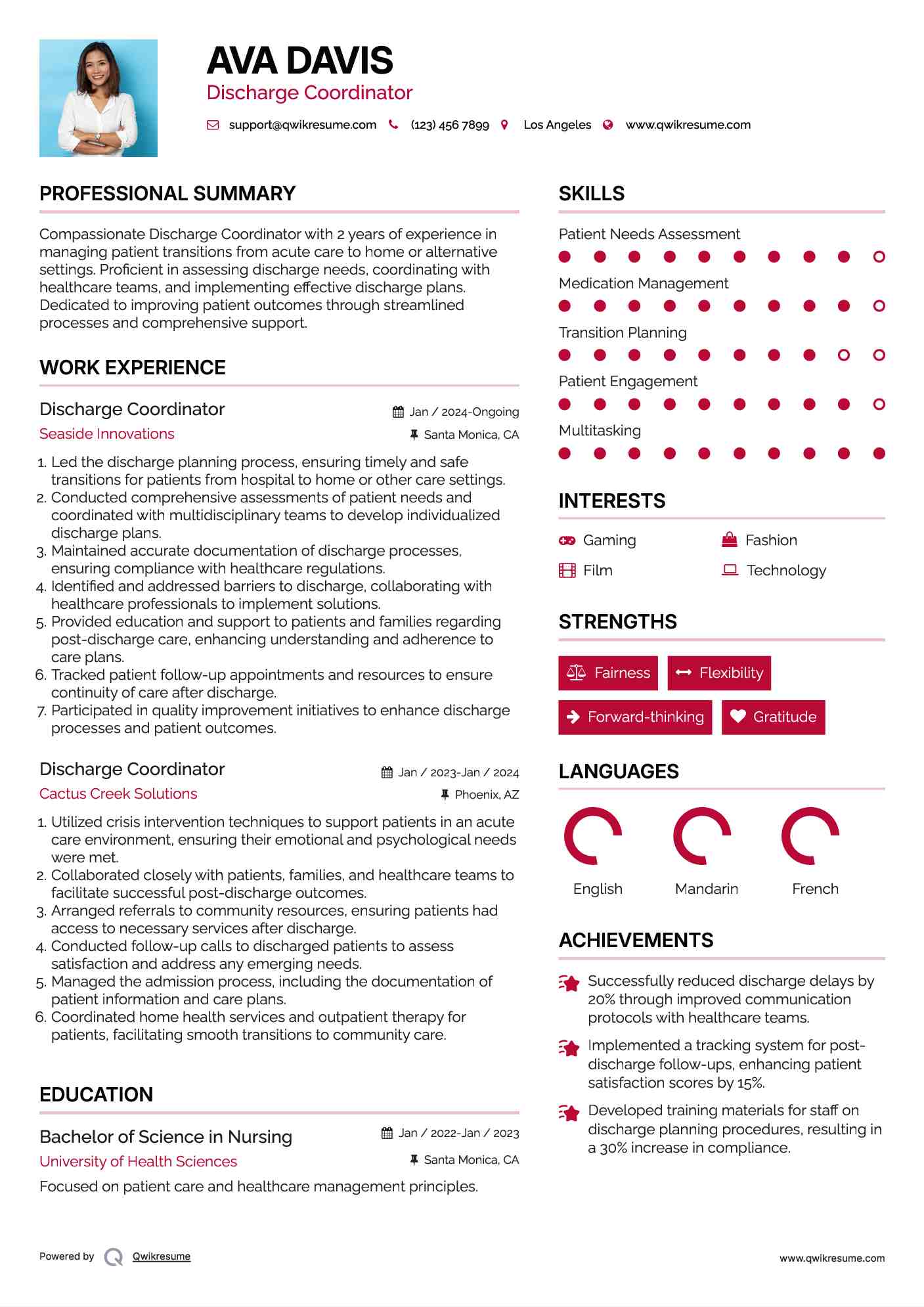 Discharge Coordinator Resume Samples QwikResume