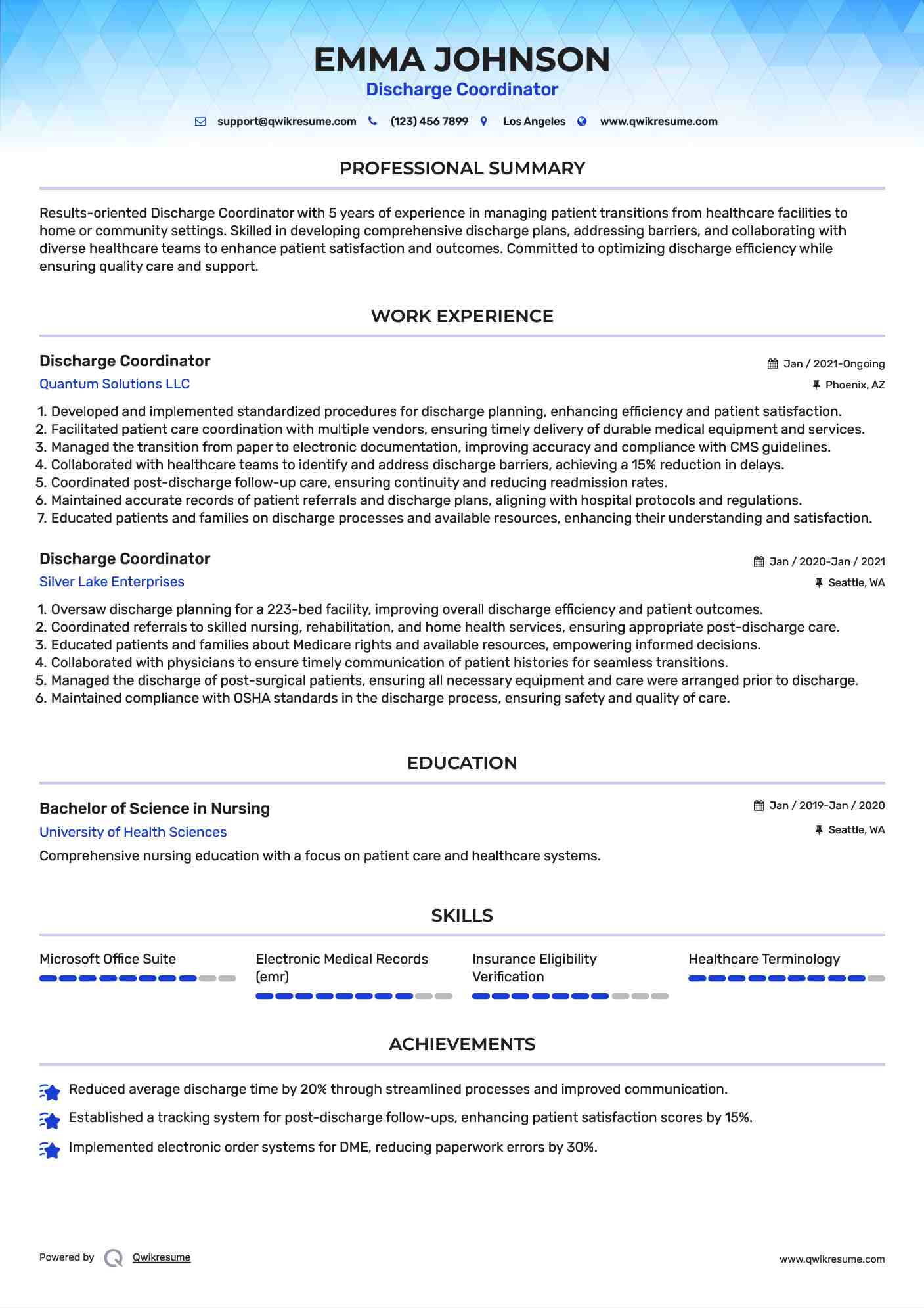 Discharge Coordinator Resume Samples QwikResume
