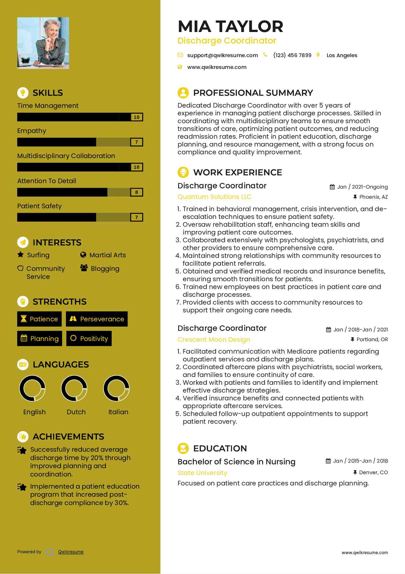 Discharge Coordinator Resume Example