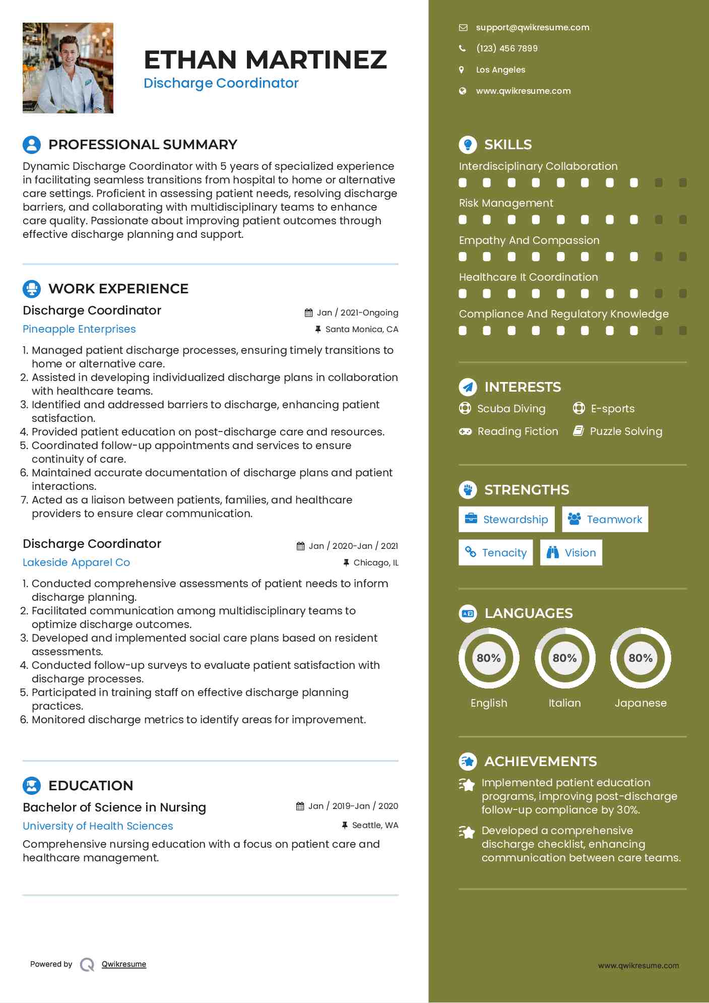 Discharge Coordinator Resume Format