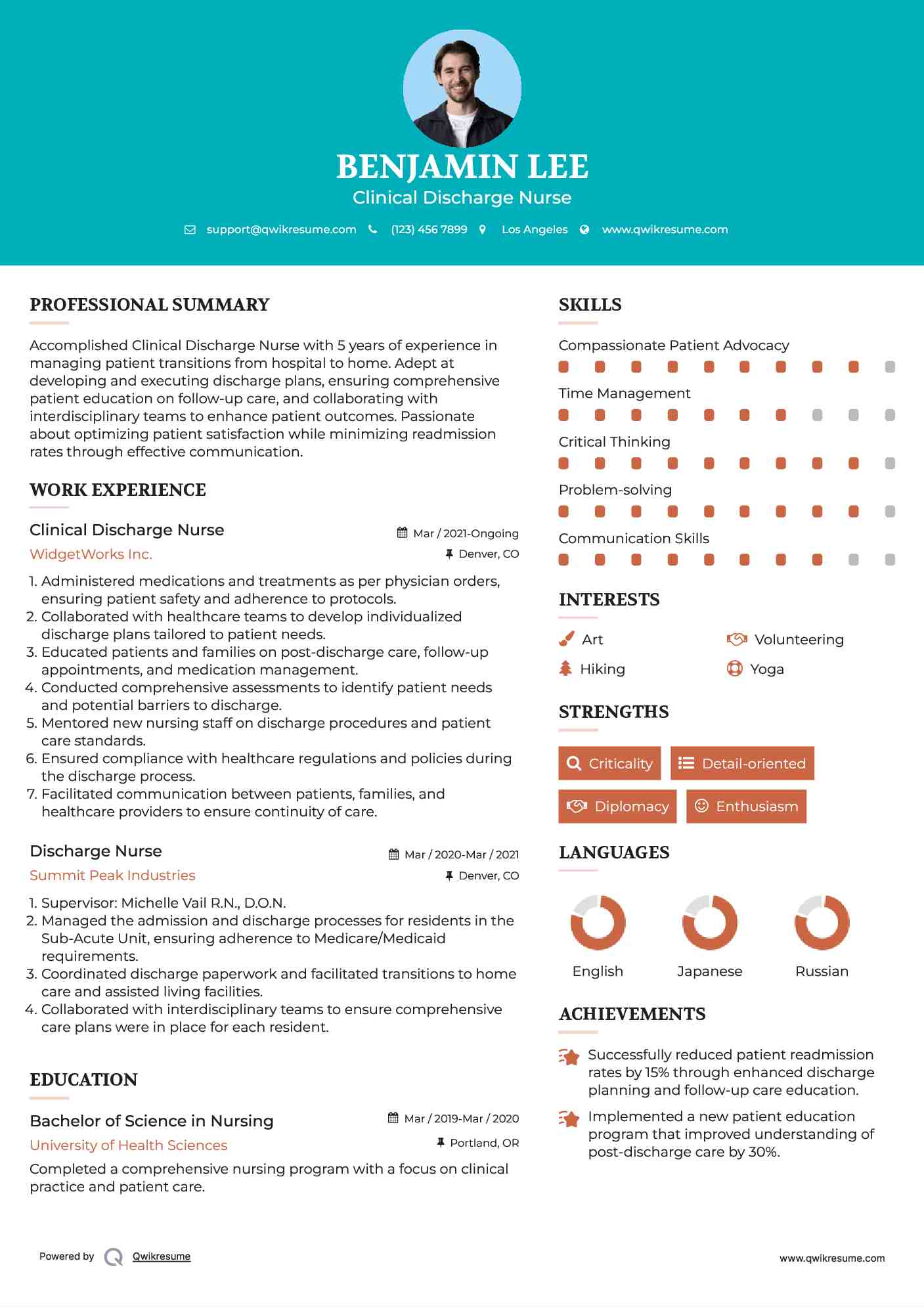 Clinical Discharge Nurse Resume Model