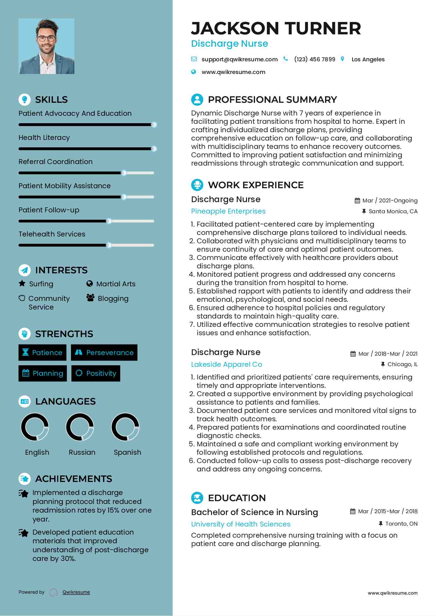 Discharge Nurse Resume Sample