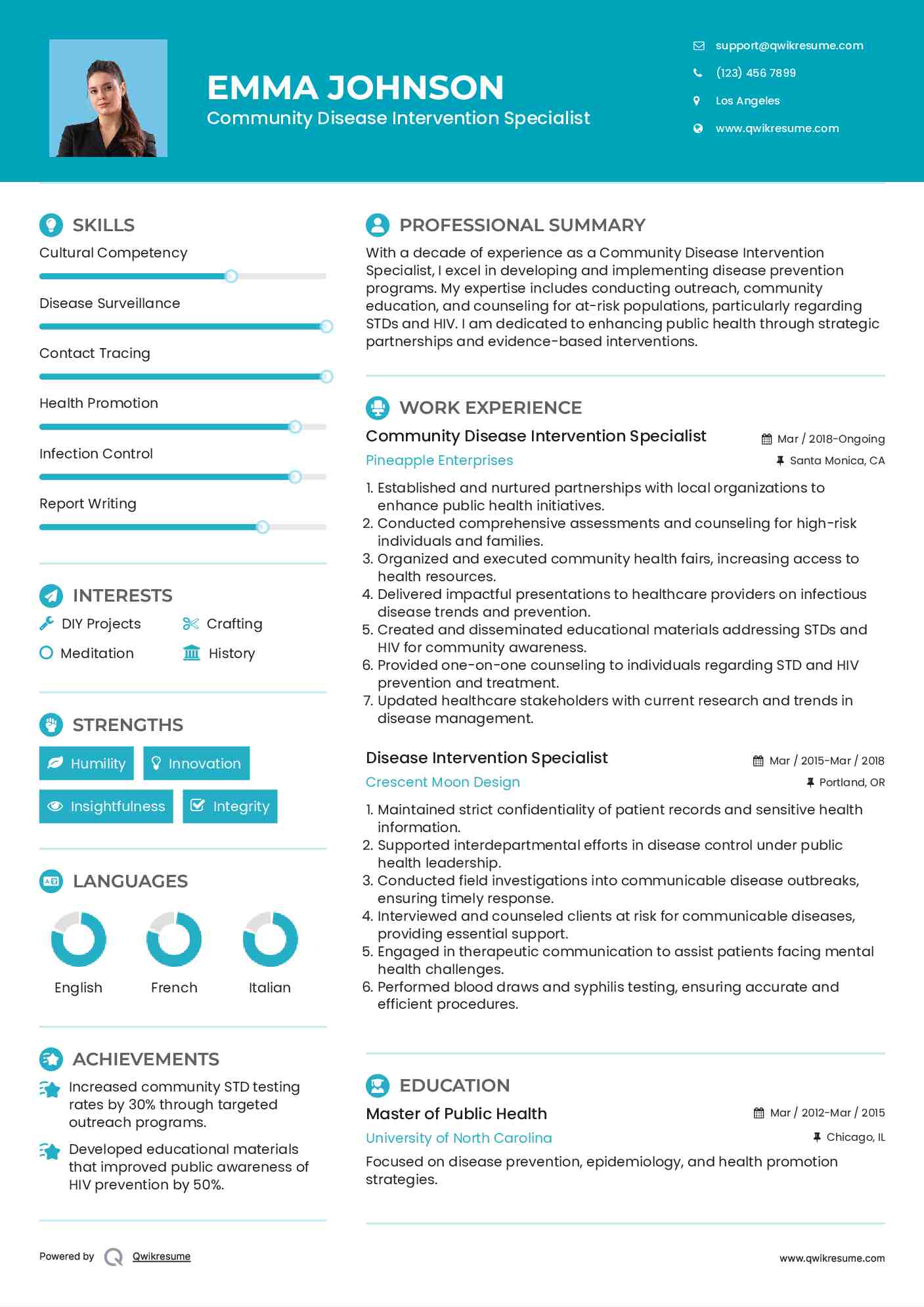 Community Disease Intervention Specialist Resume Template