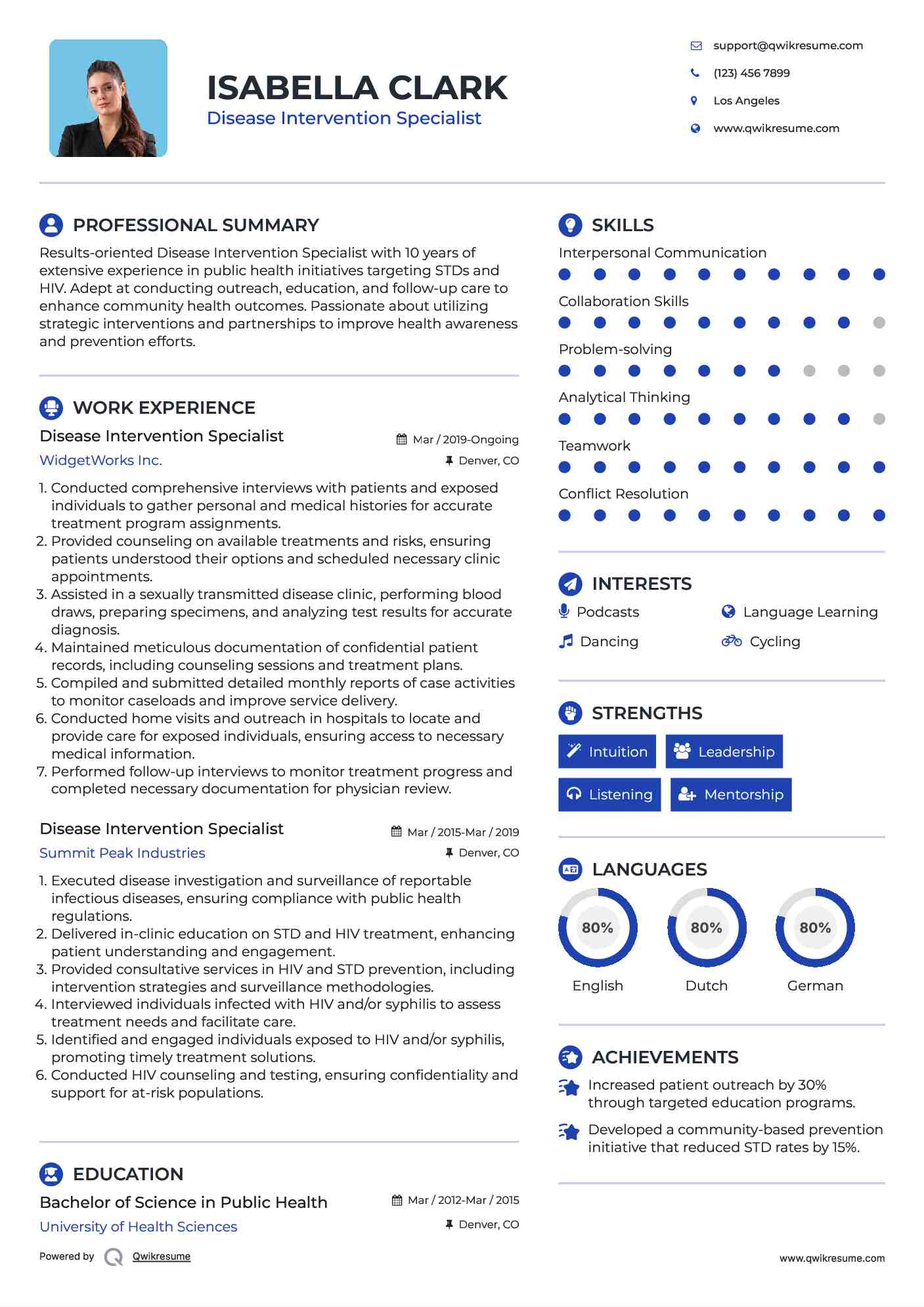 Disease Intervention Specialist Resume Sample