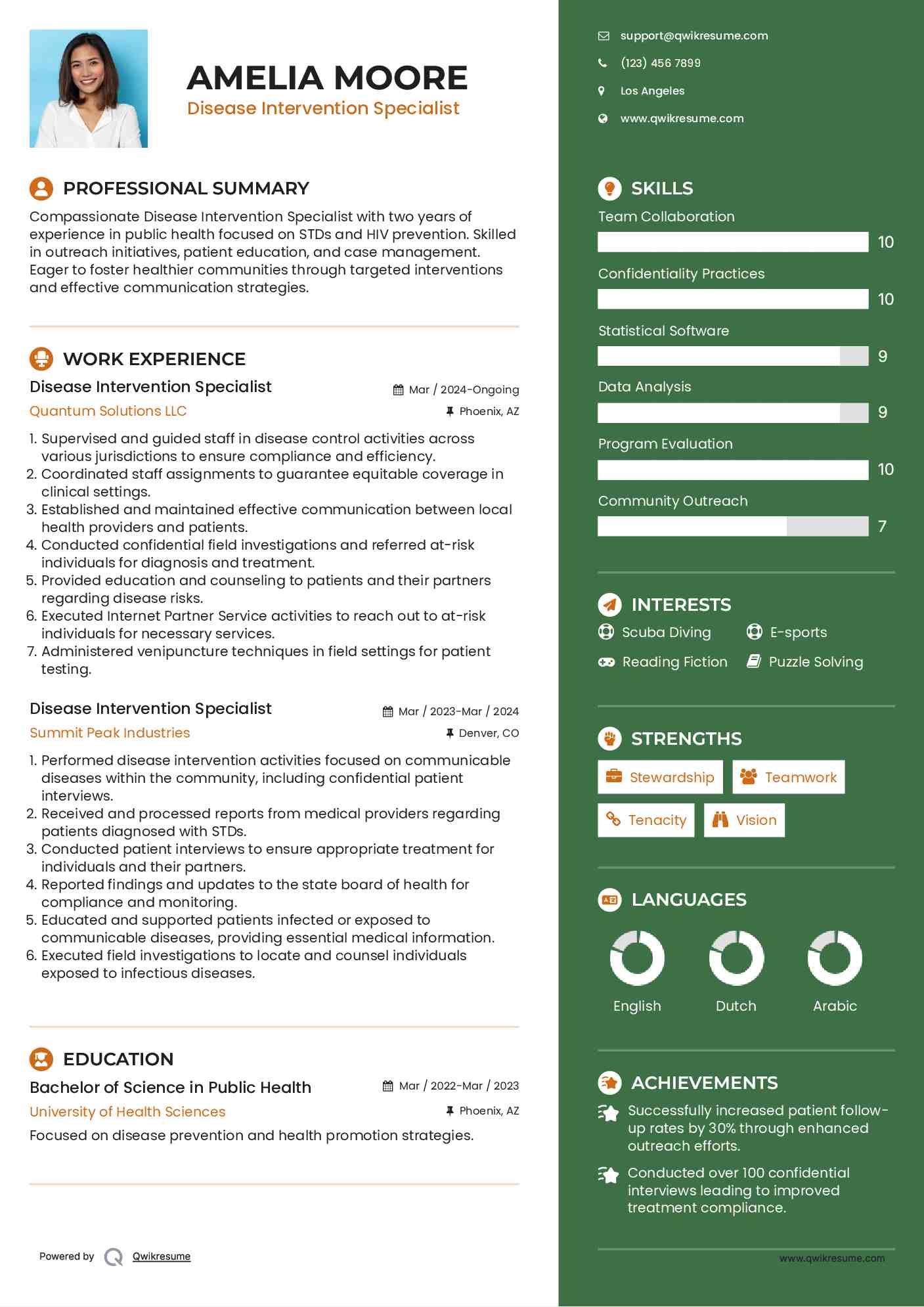 Disease Intervention Specialist Resume Example