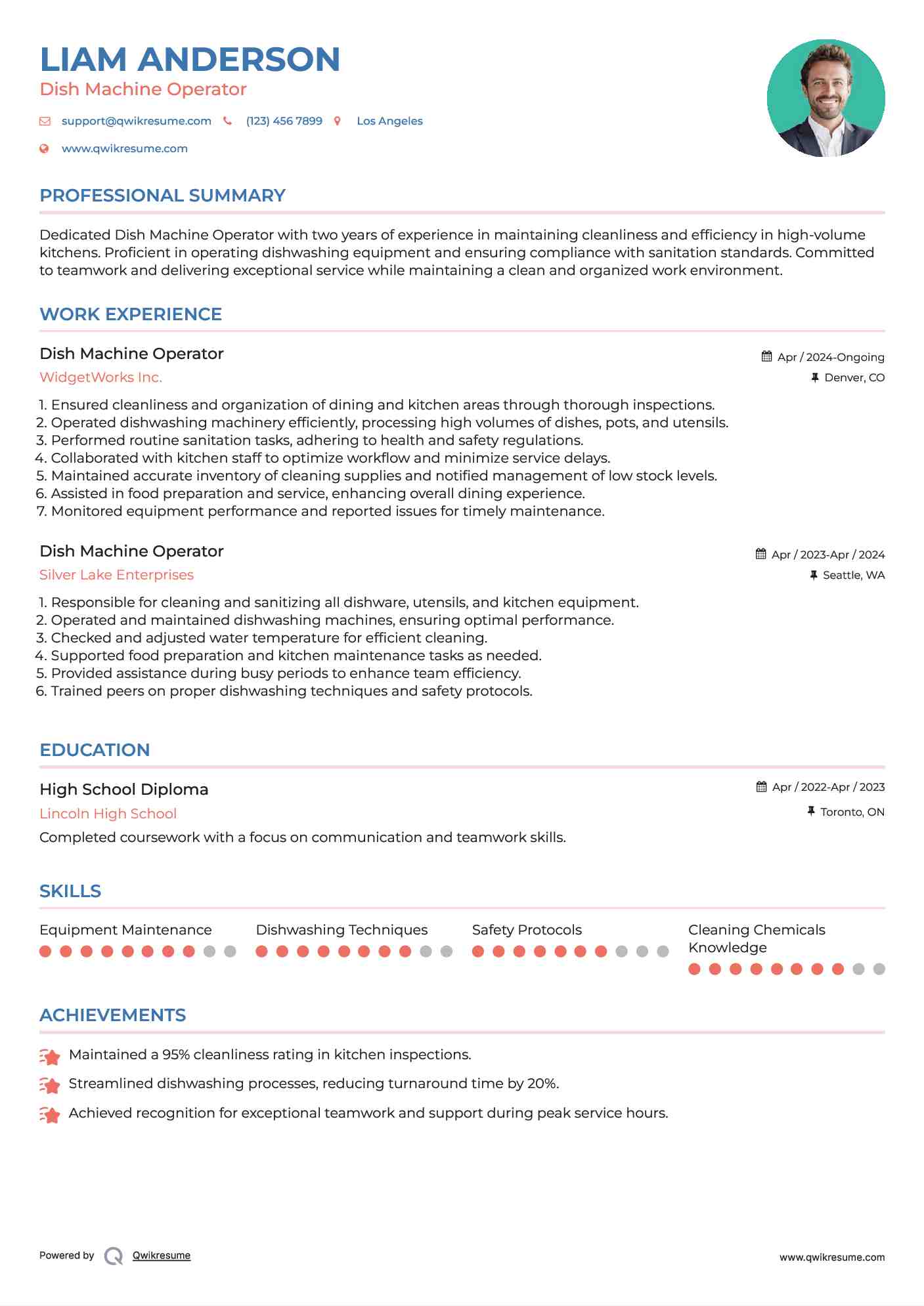 Dish Machine Operator Resume Model