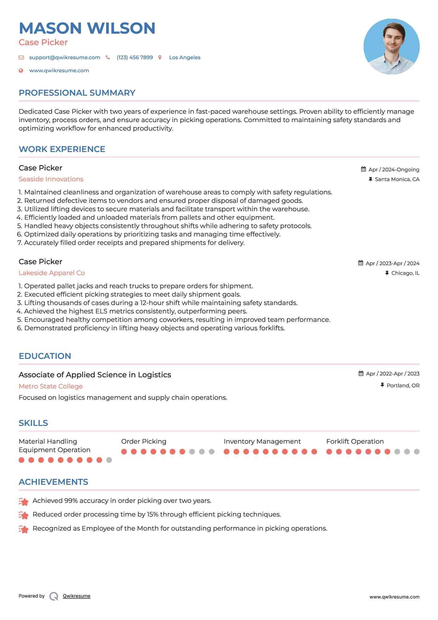 Case Picker Resume Template