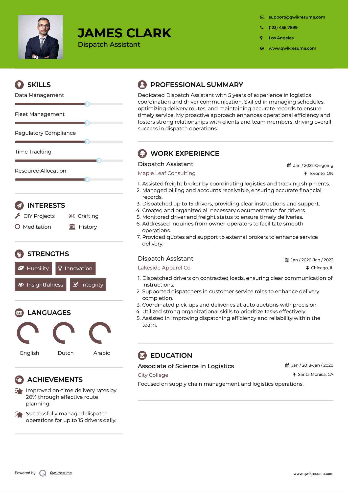 Dispatch Assistant Resume Format