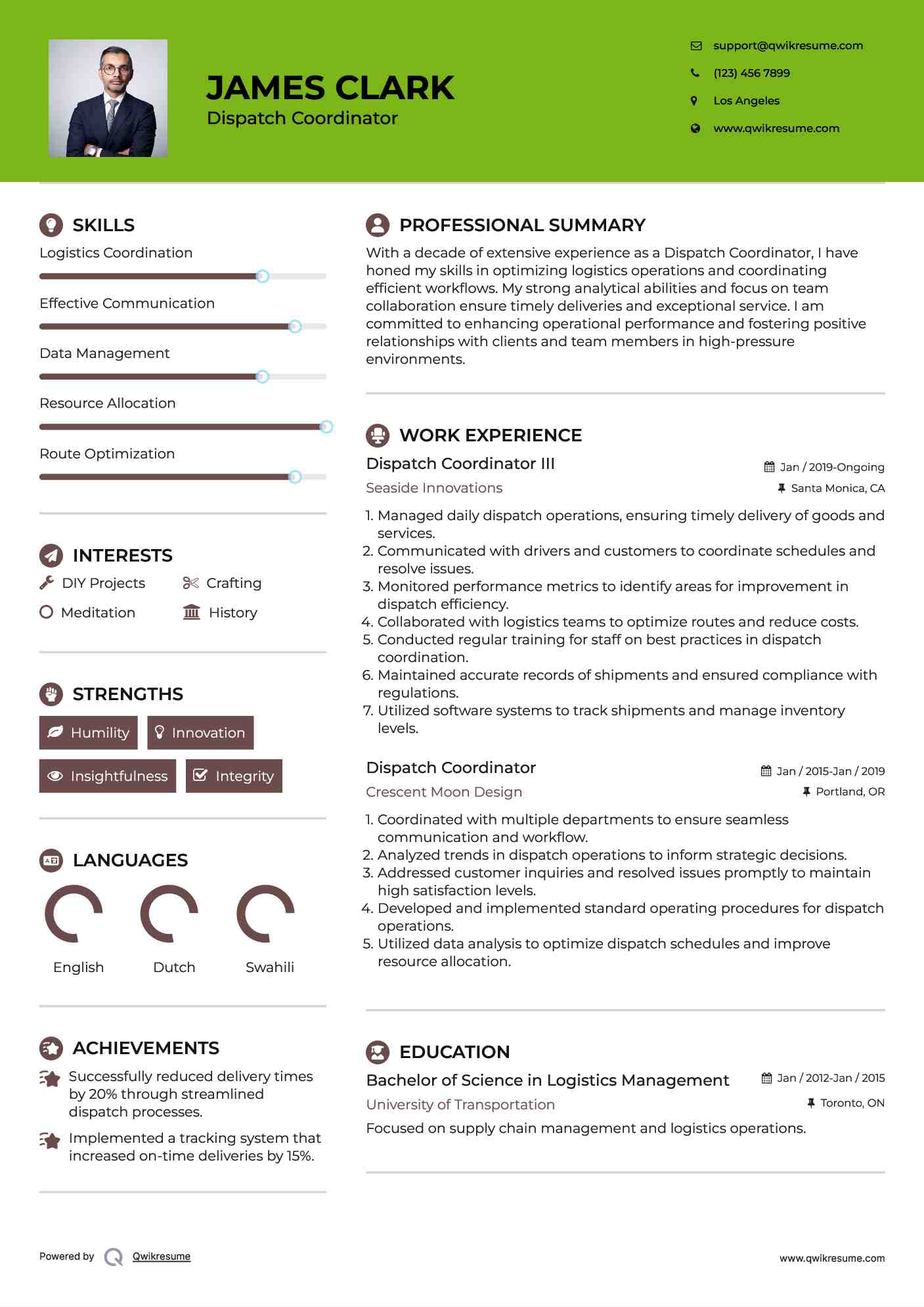 Dispatch Coordinator III Resume Template