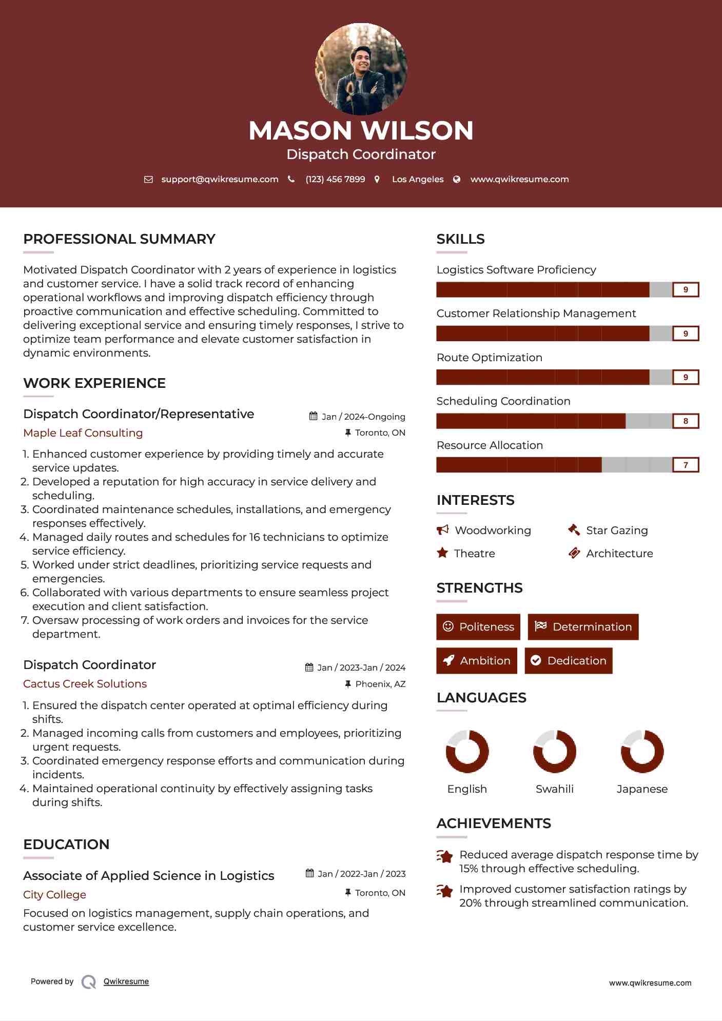 Dispatch Coordinator/Representative Resume Template