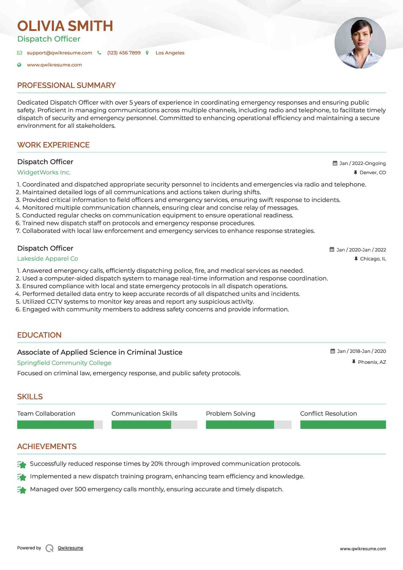 Dispatch Officer Resume Format
