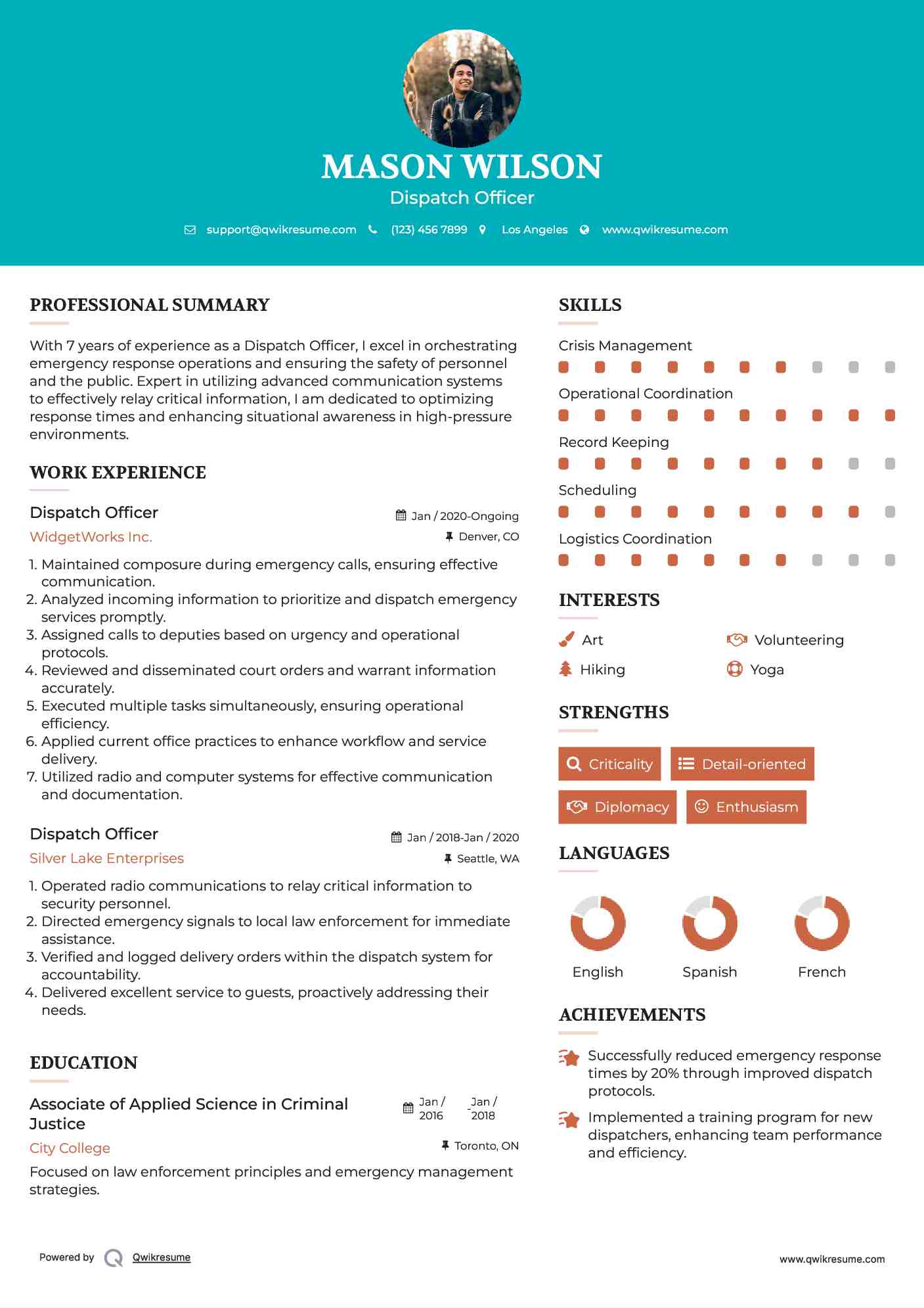 Dispatch Officer Resume Example