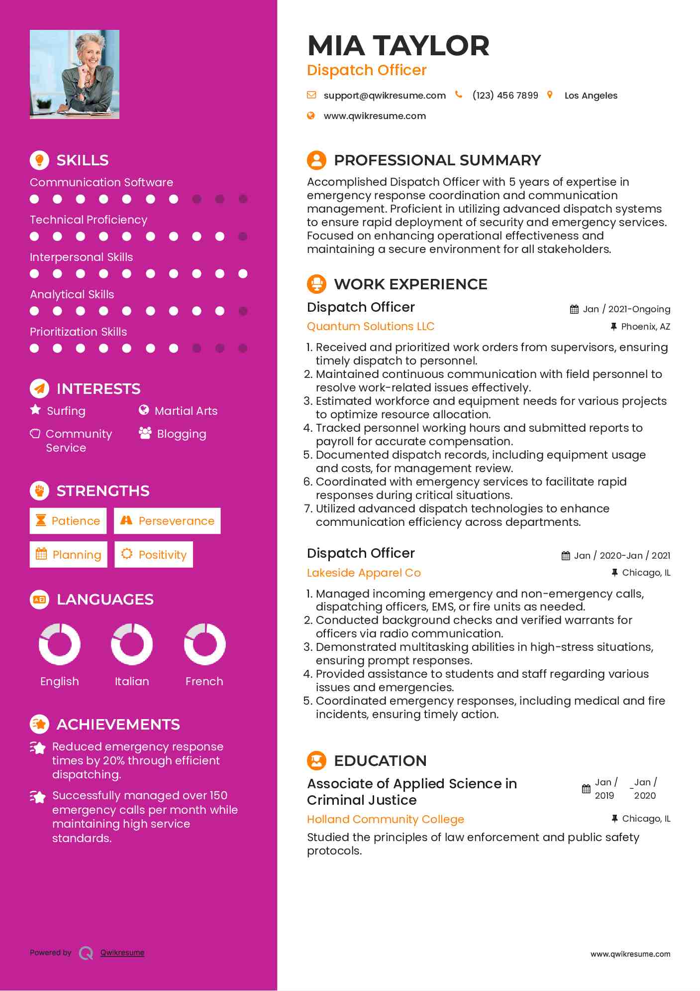 Dispatch Officer Resume Format