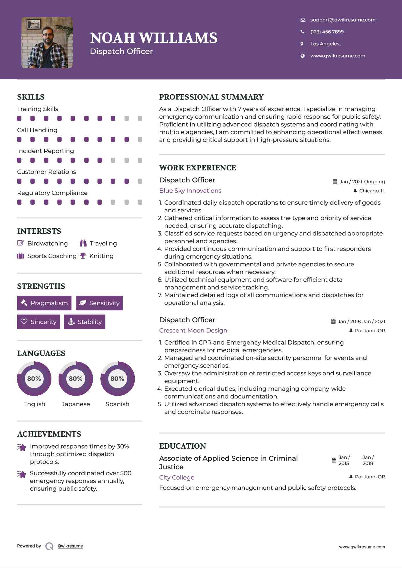 Dispatch Officer Resume Format