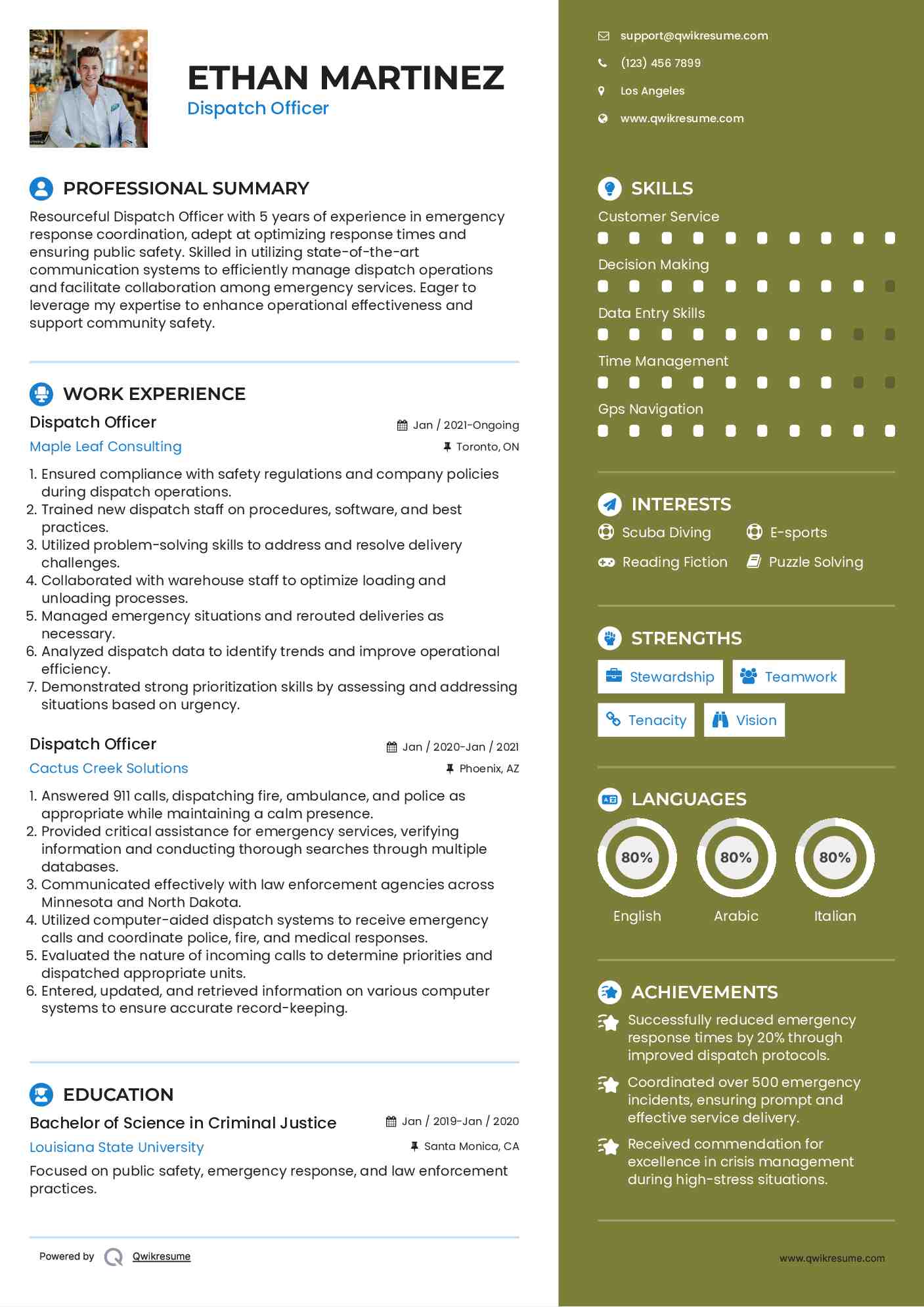 Dispatch Officer Resume Template