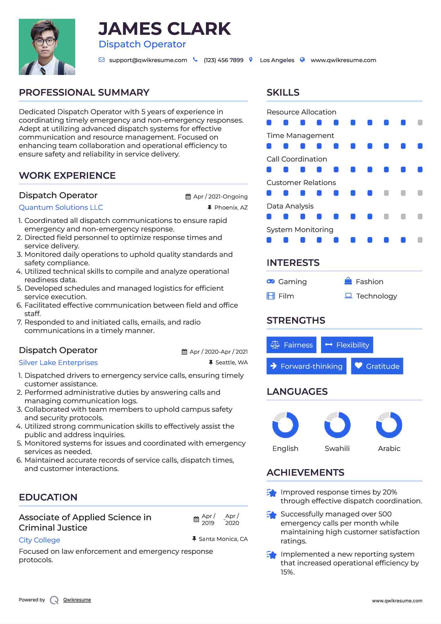 Dispatch Operator Resume Format