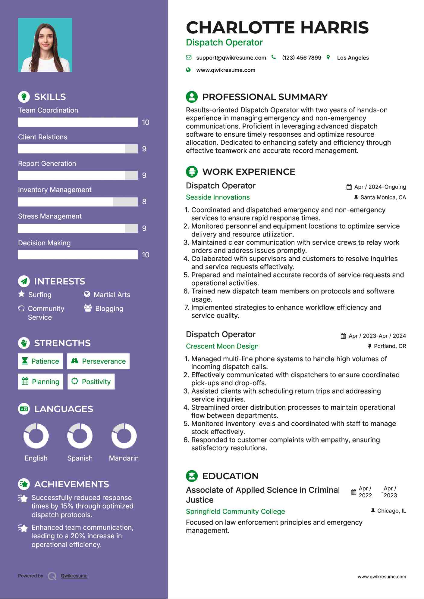 Dispatch Operator Resume Model