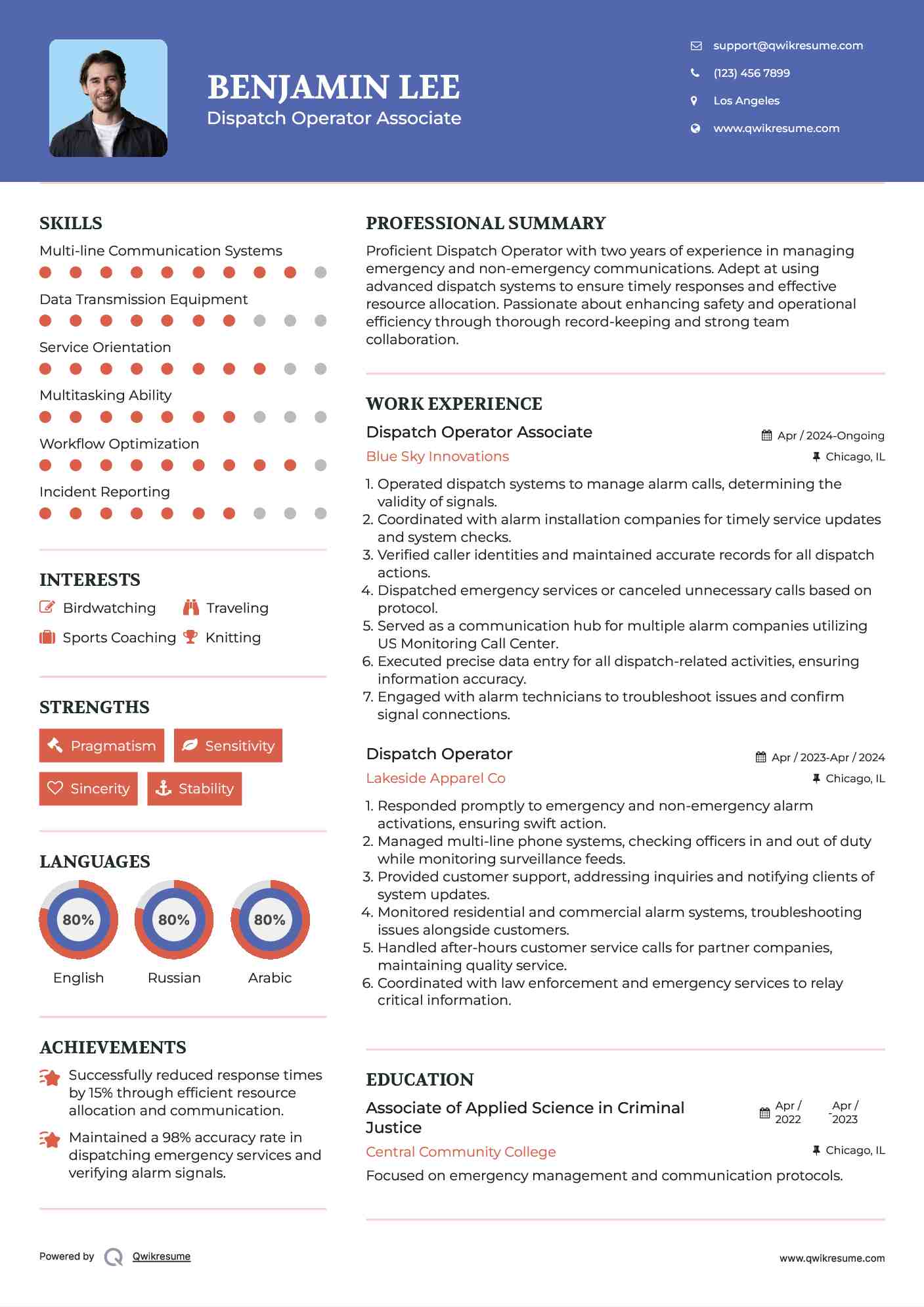 Dispatch Operator Associate Resume Template