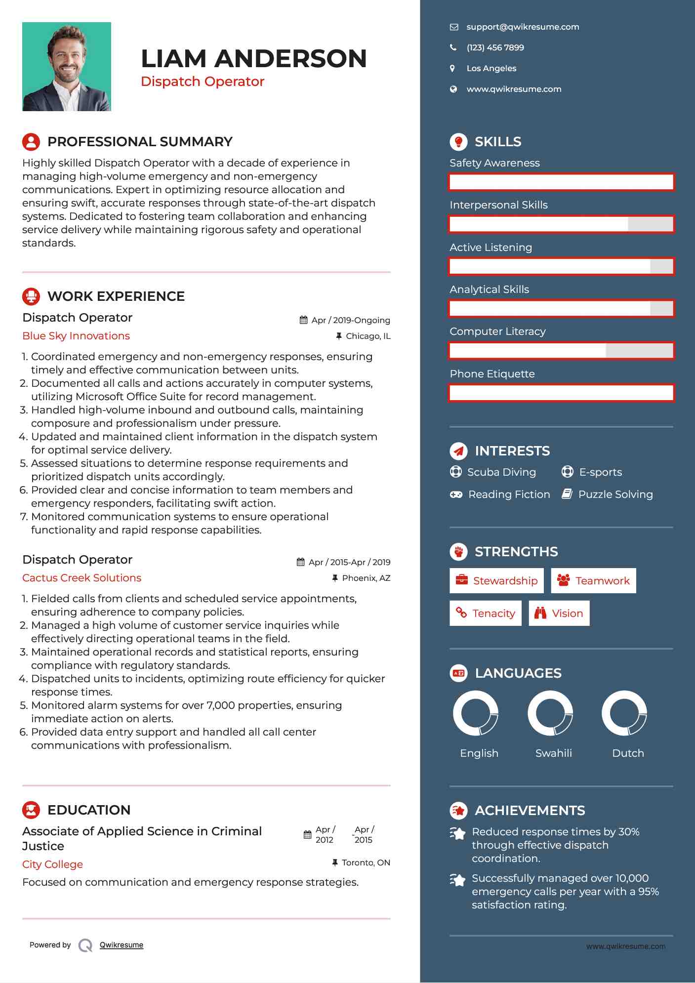 Dispatch Operator Resume Example