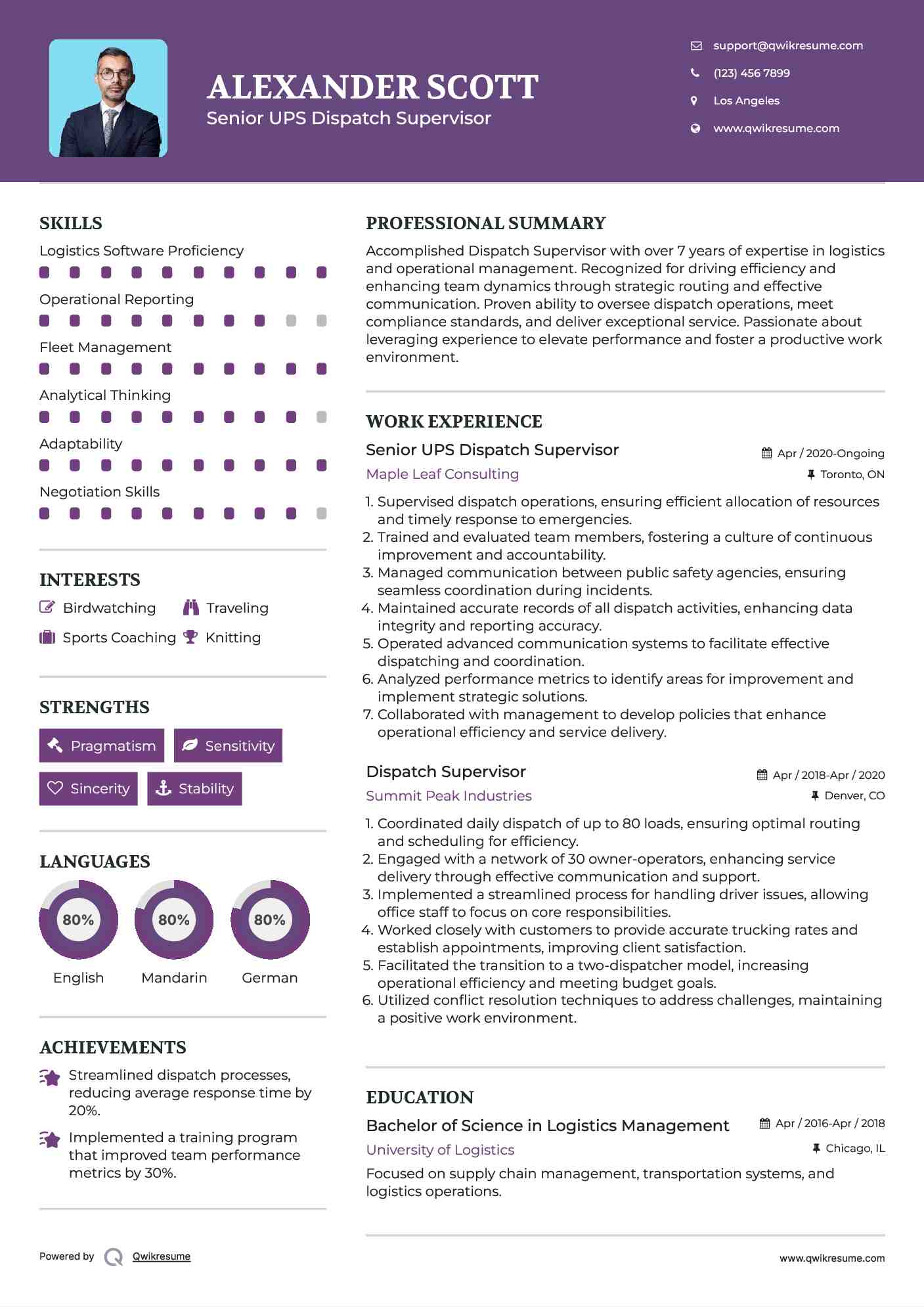Senior UPS Dispatch Supervisor Resume Format