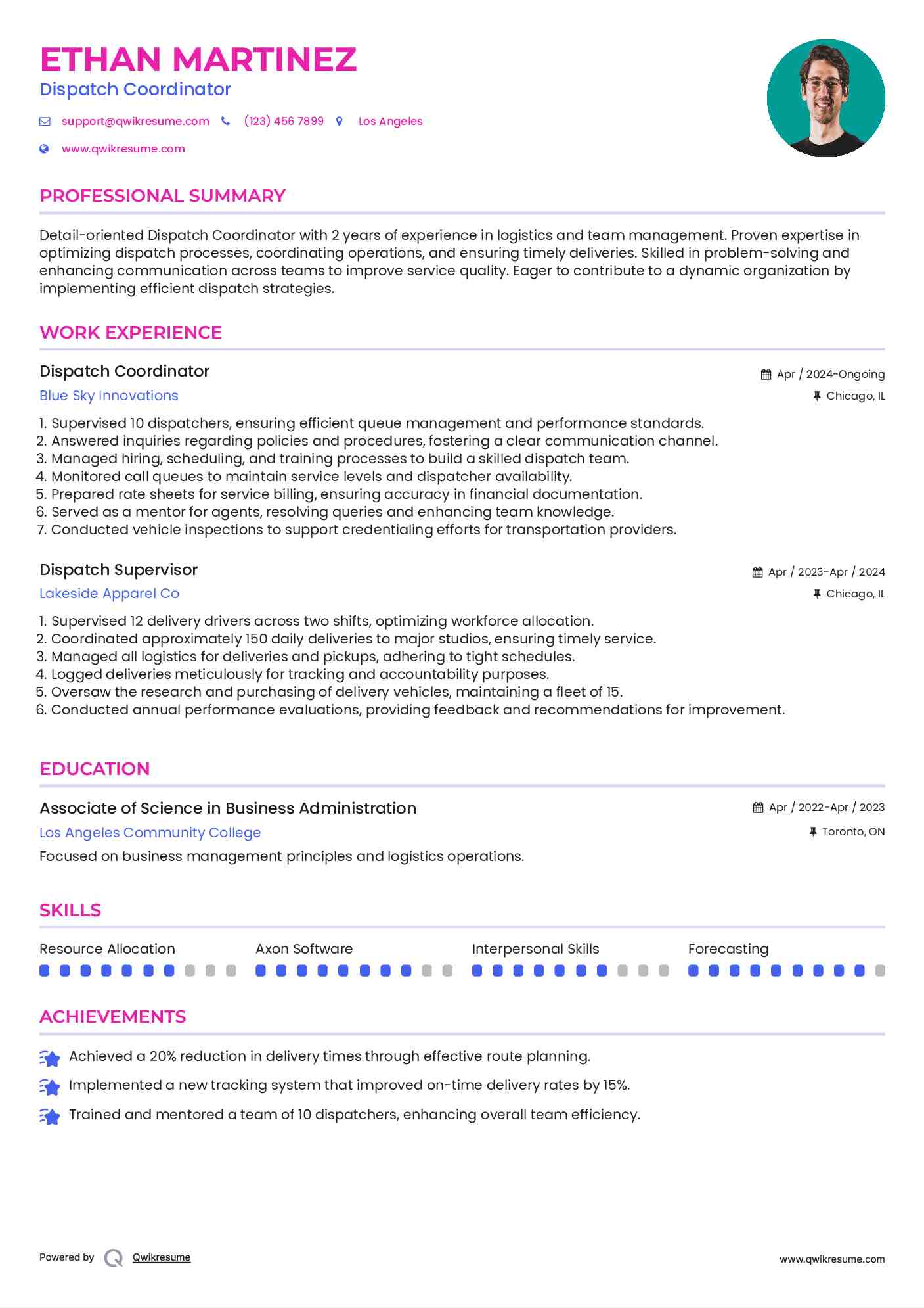Dispatch Coordinator Resume Model