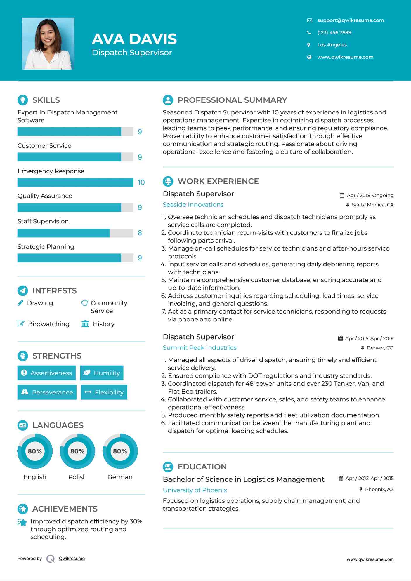 Dispatch Supervisor Resume Template
