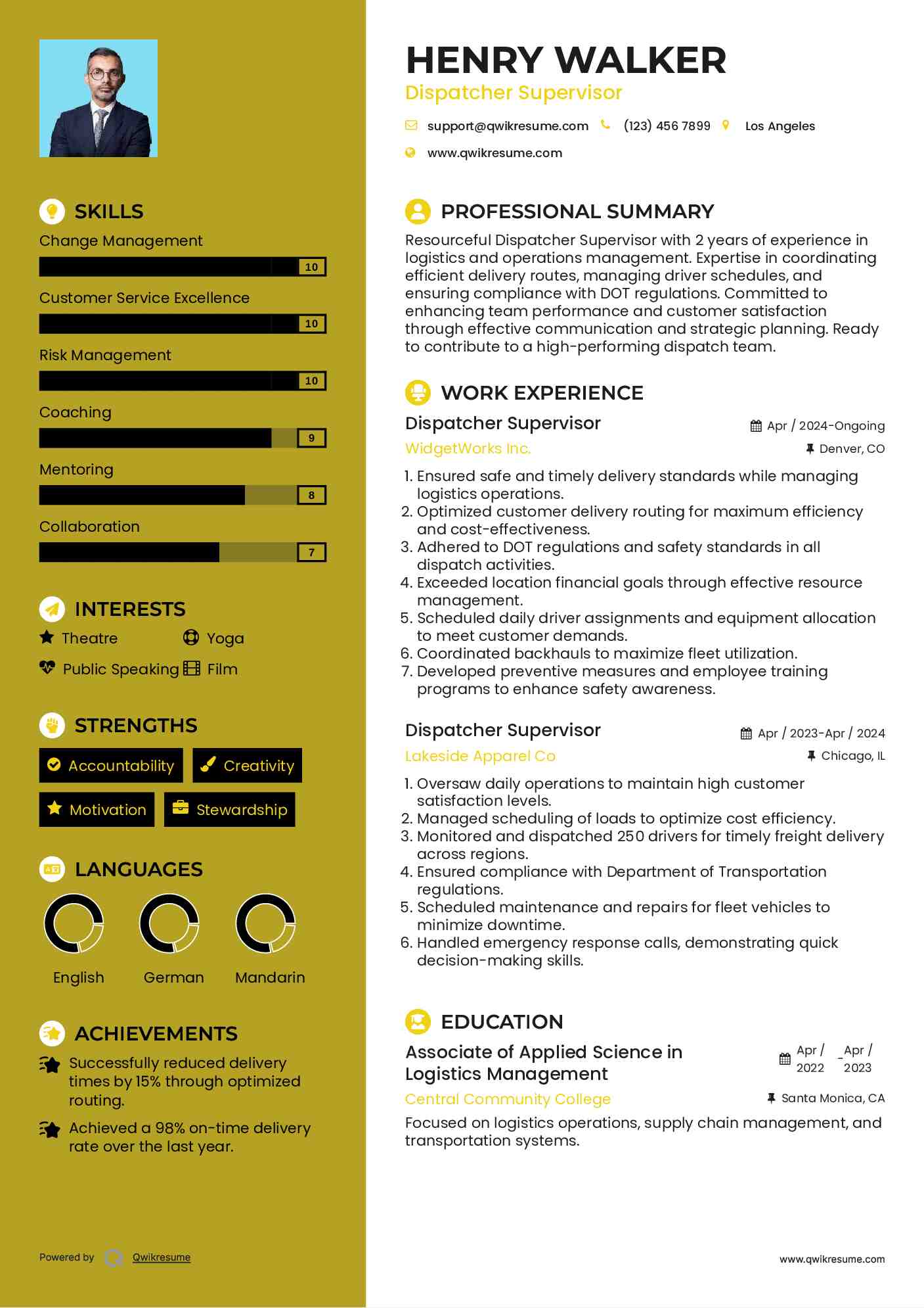Dispatcher Supervisor Resume Model
