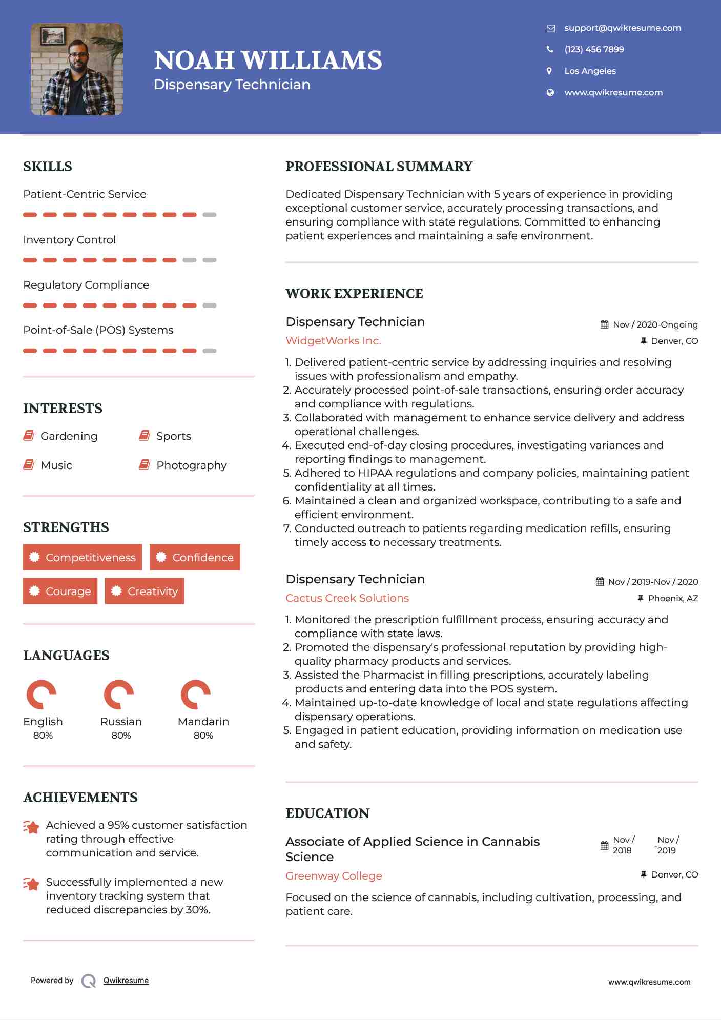 Dispensary Technician Resume Model