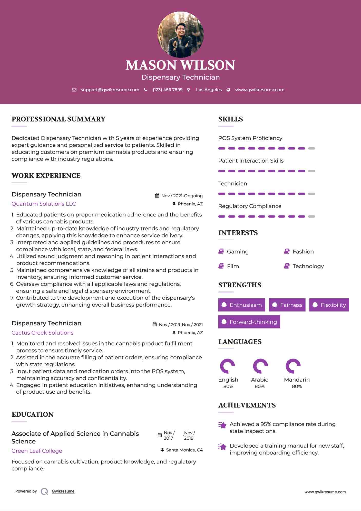 Dispensary Technician Resume Example