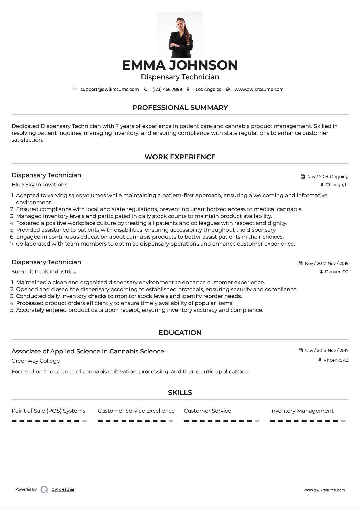 Dispensary Technician Resume Template