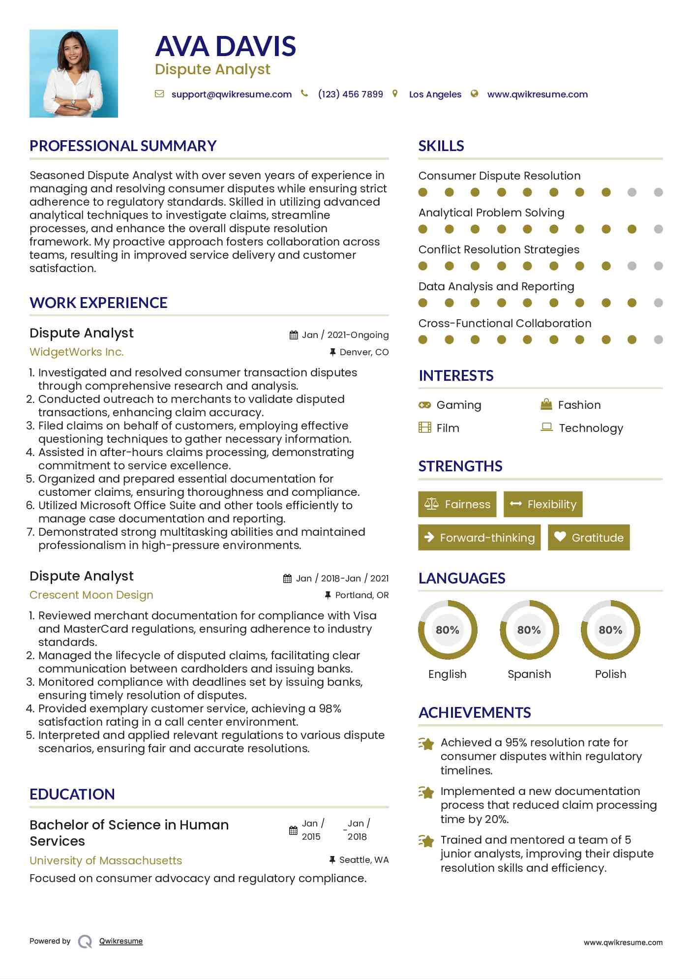 Dispute Analyst Resume Sample