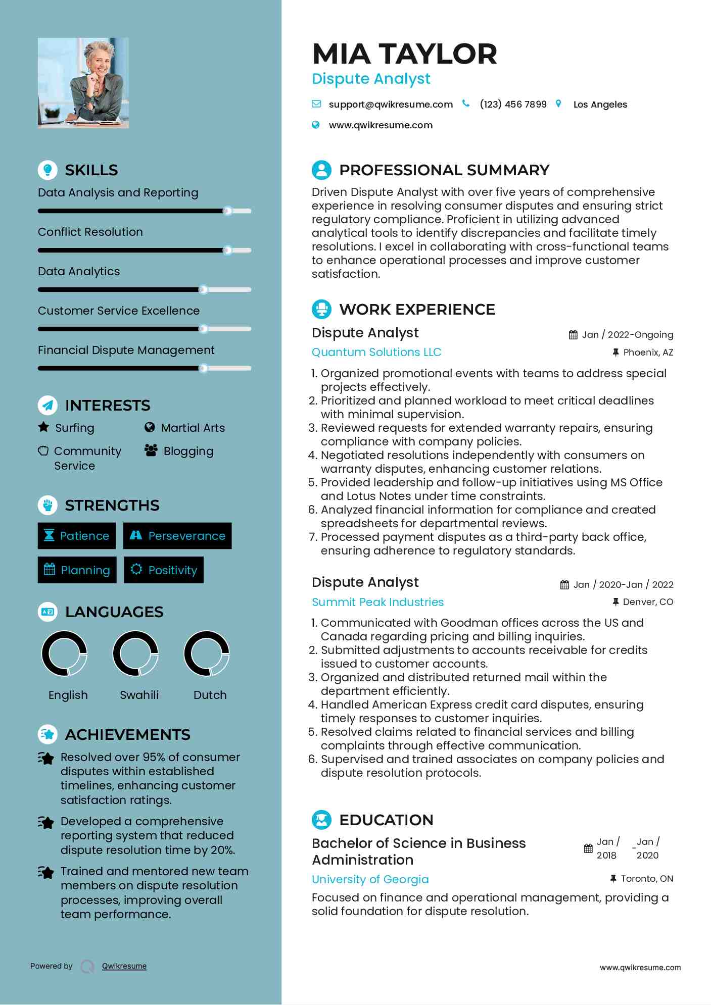 Dispute Analyst Resume Sample