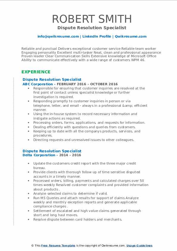 Dispute Resolution Specialist Resume - Dispute Resolution Specialist 1614354331 Pdf 