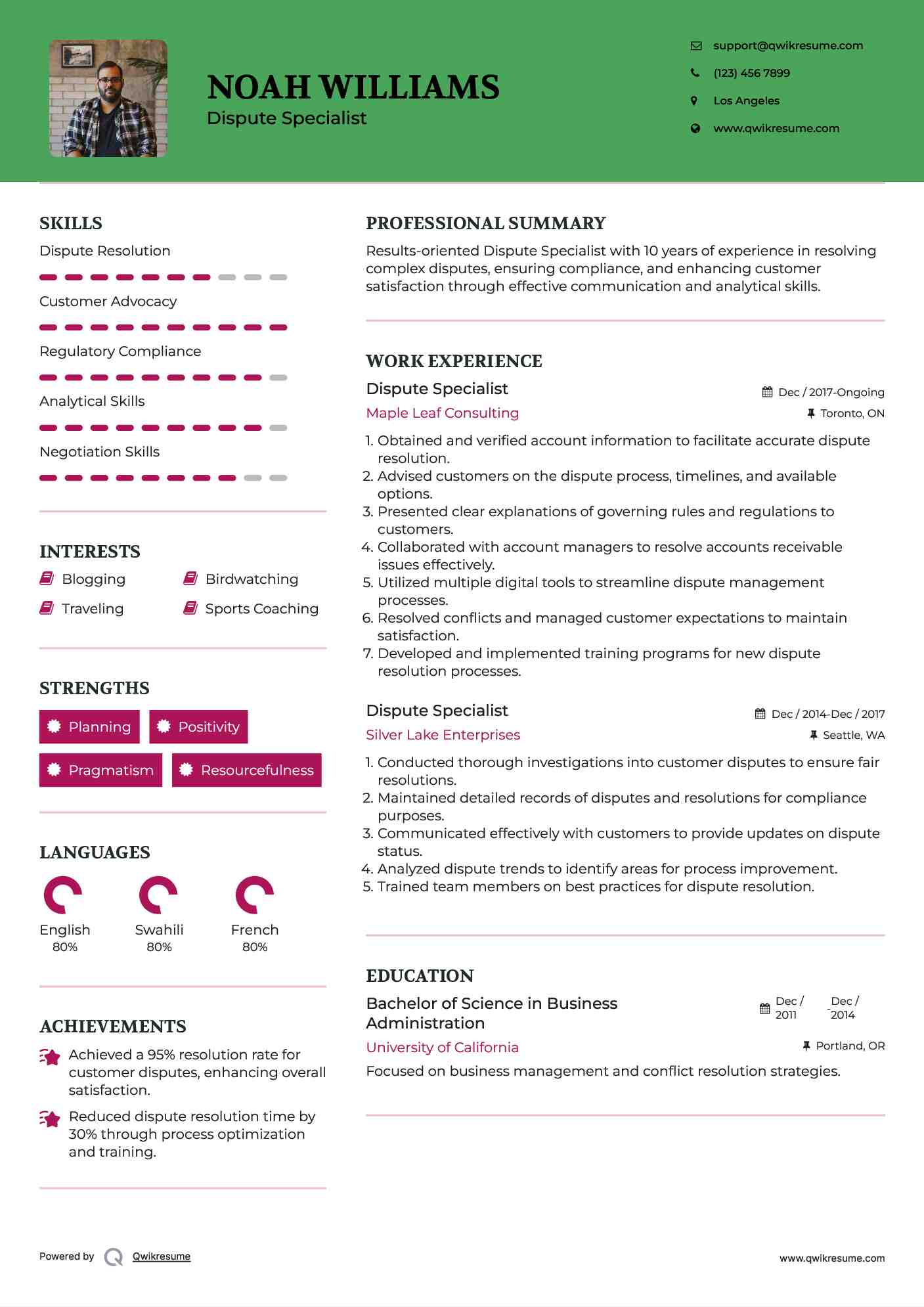 Dispute Specialist Resume Model