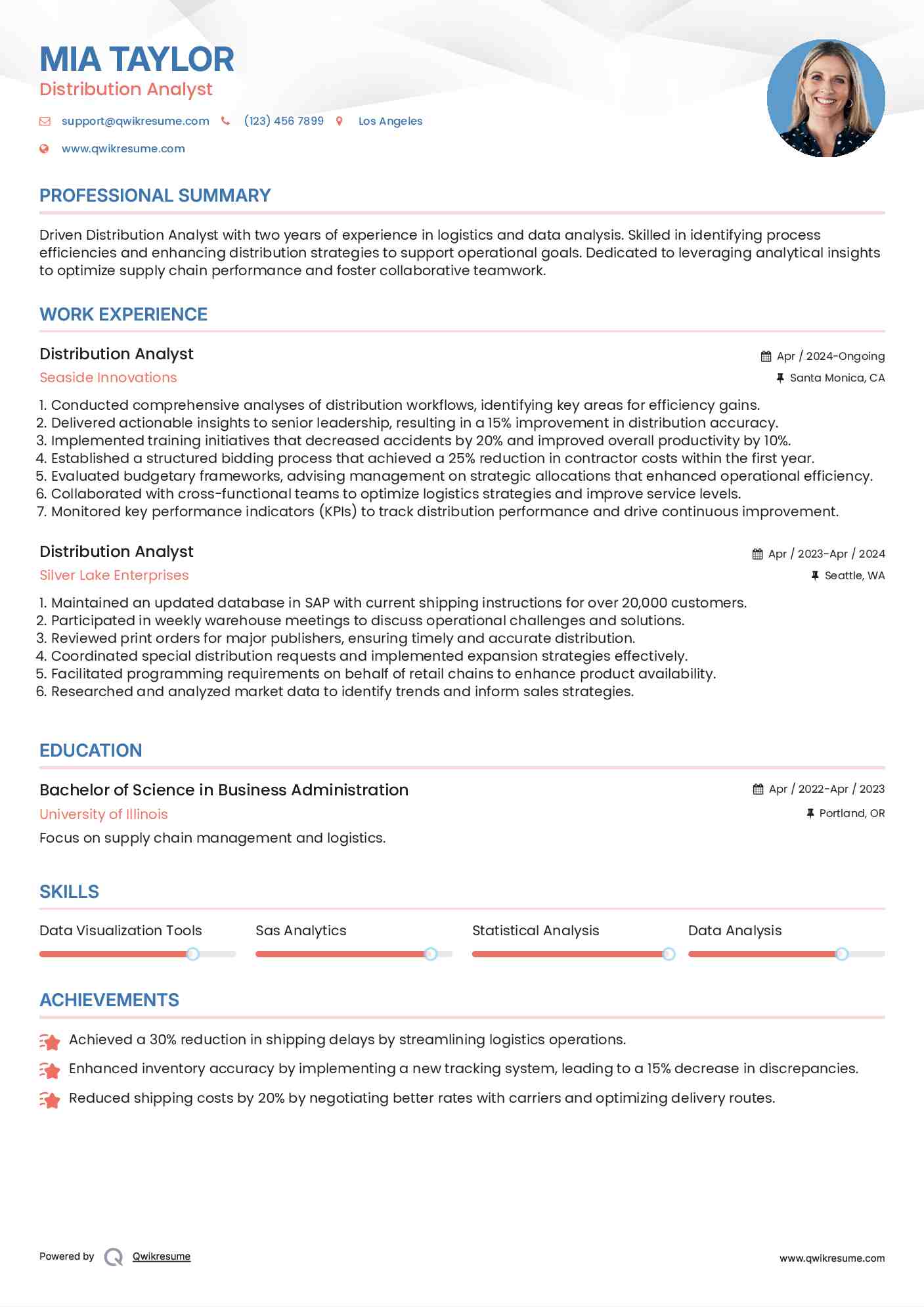 Distribution Analyst Resume Template