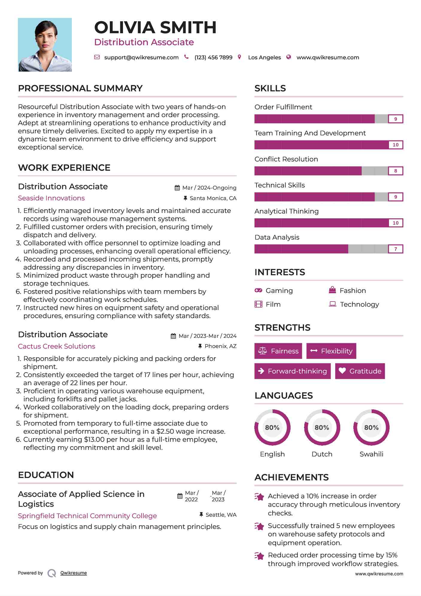 Distribution assistant resume