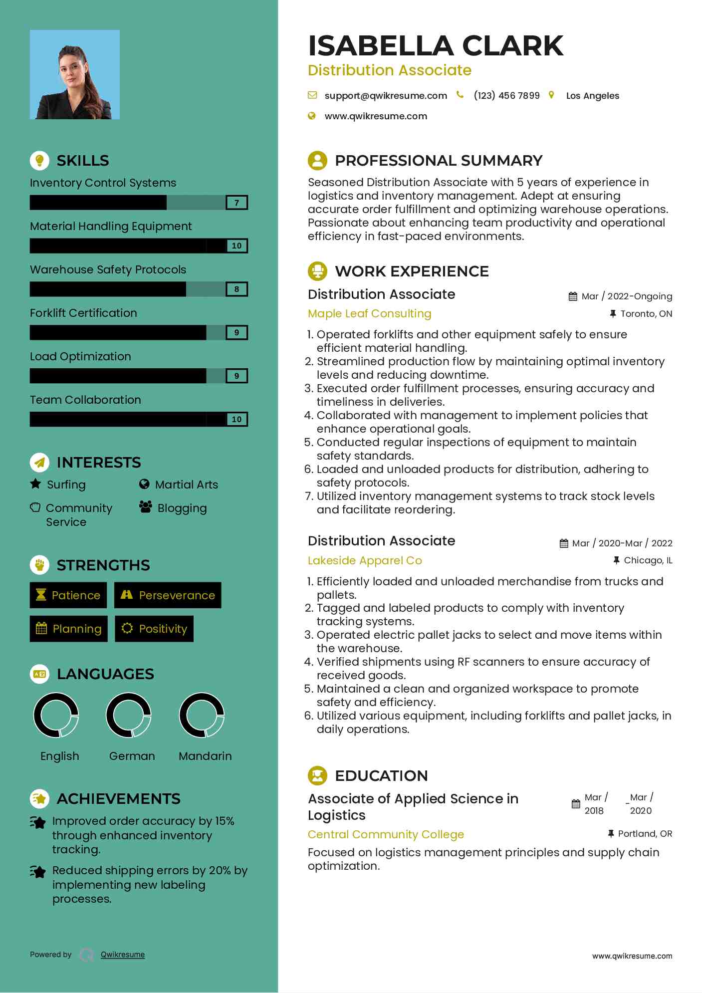 Distribution Associate Resume Template