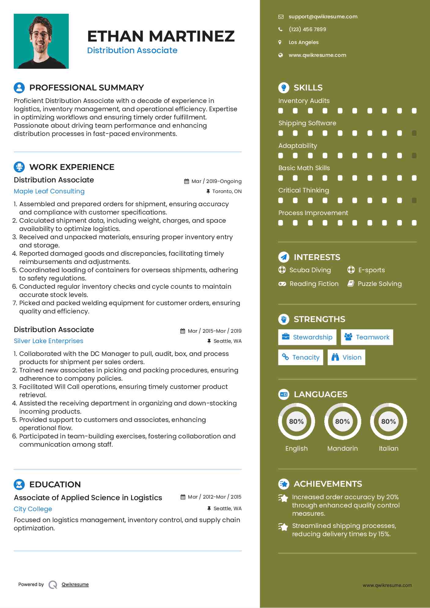 Distribution Associate Resume Sample