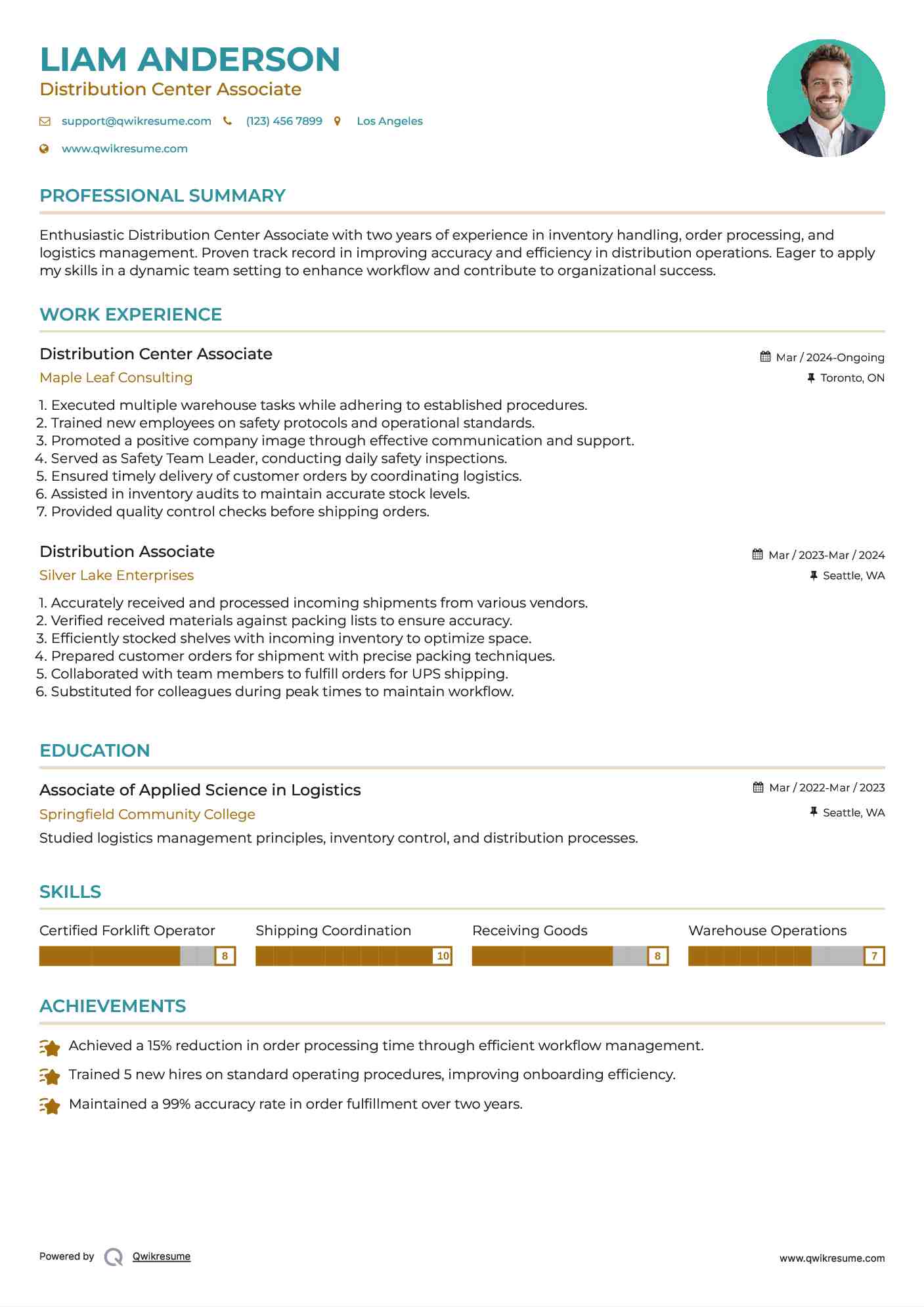 Distribution Center Associate Resume Example