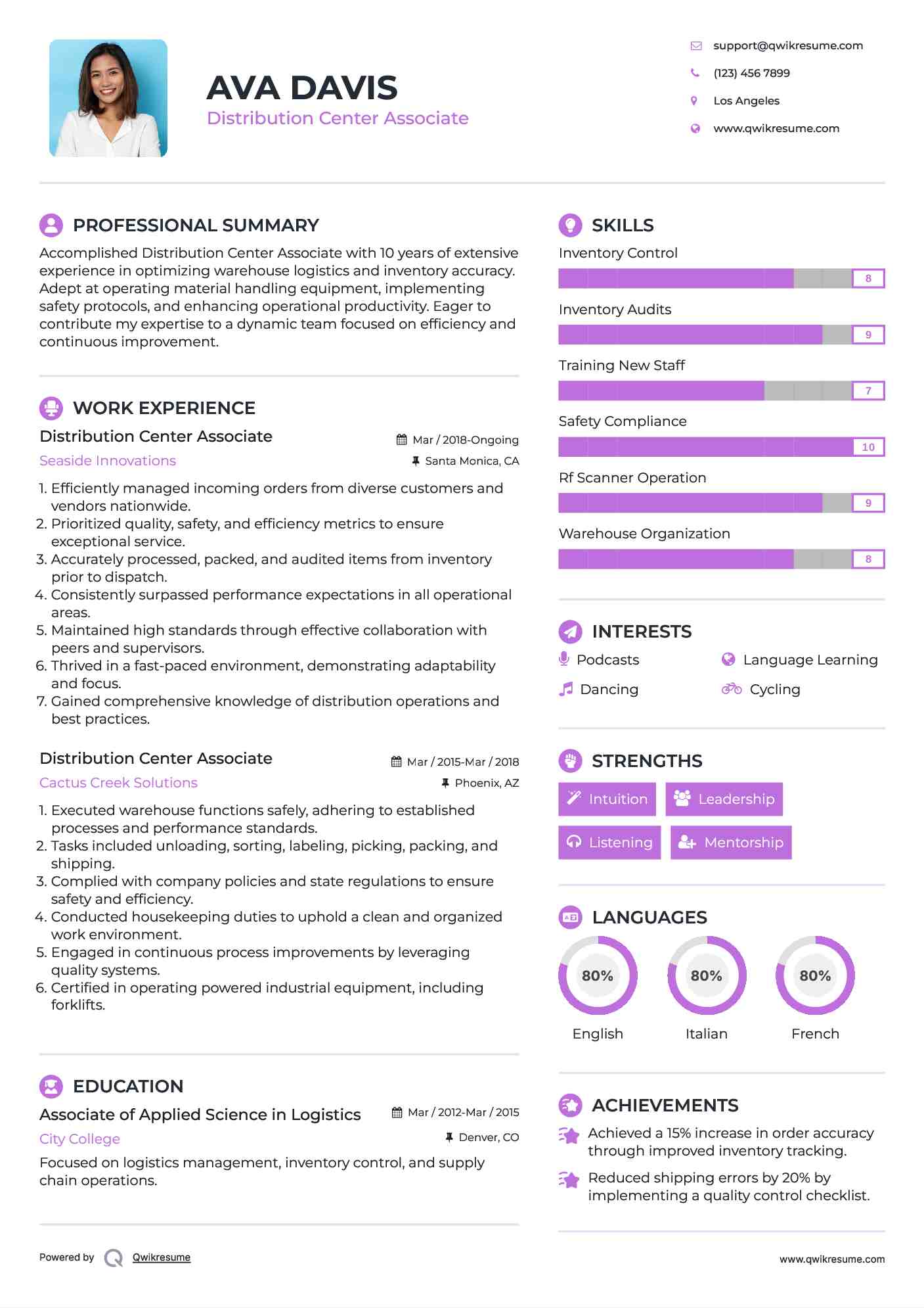 Distribution Center Manager Resume Examples and Tips - Zippia
