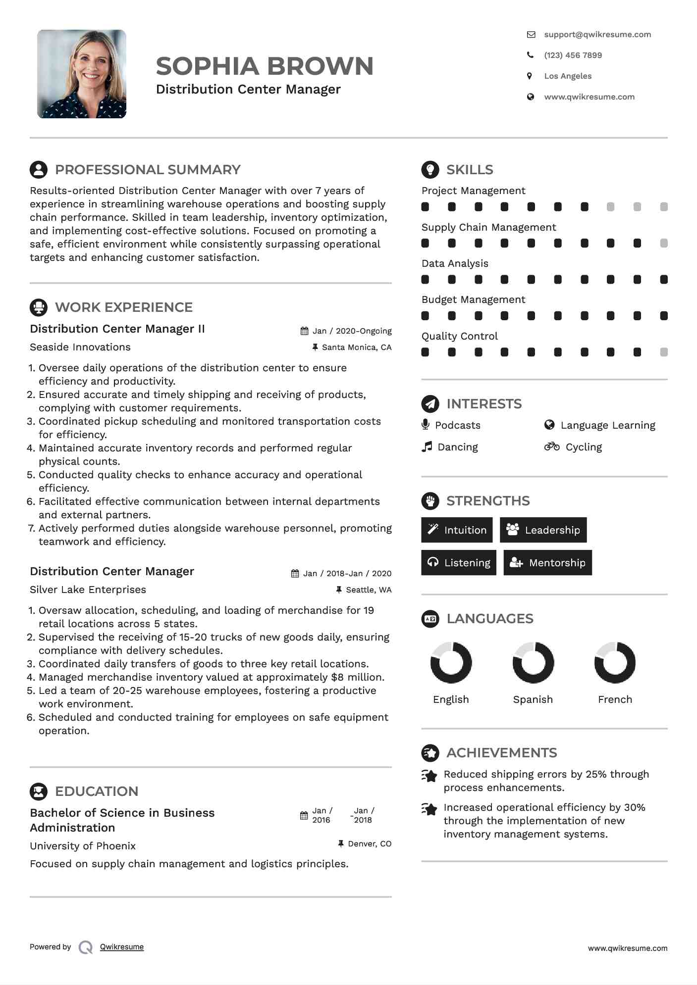 Distribution centre manager resume