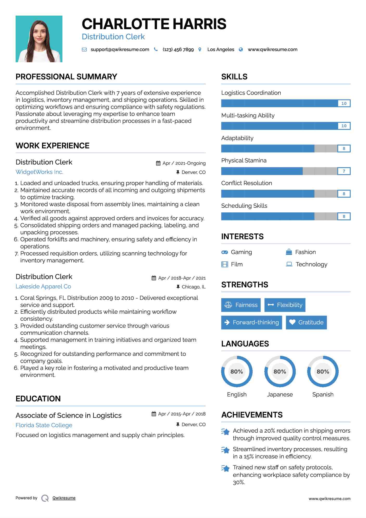 Distribution Clerk Resume Model